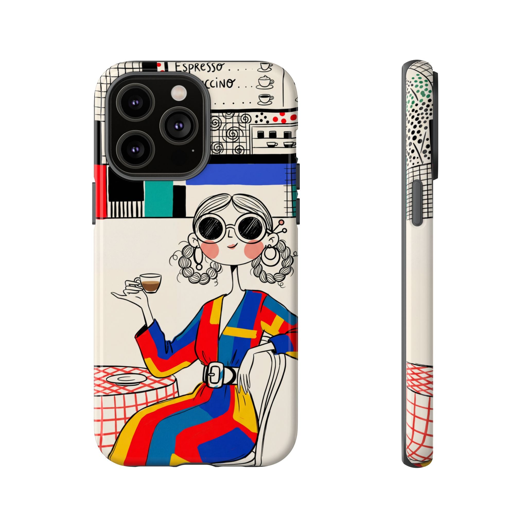 Retro Cafe iPhone Case | Colourful Chic Woman Illustration