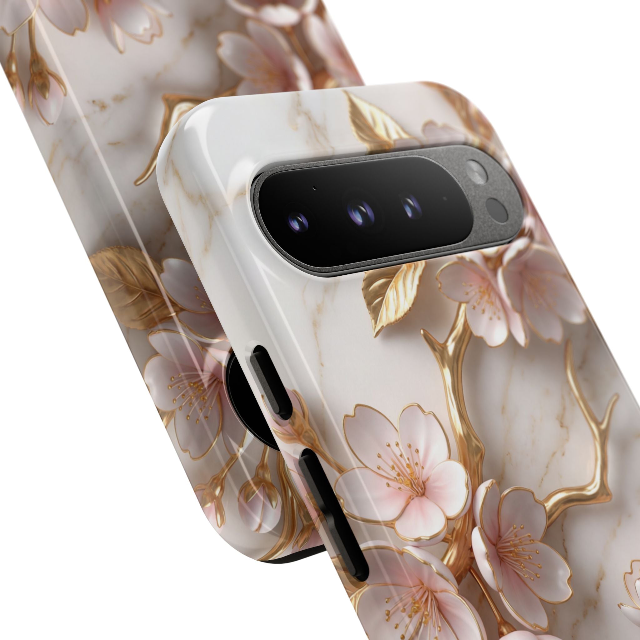 Floral Marble Google Pixel Case — Sakura Gold Cherry Blossom Tough Case