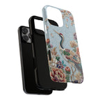 Floral Crane Tough iPhone Case | Vintage Embroidered Bird Protection