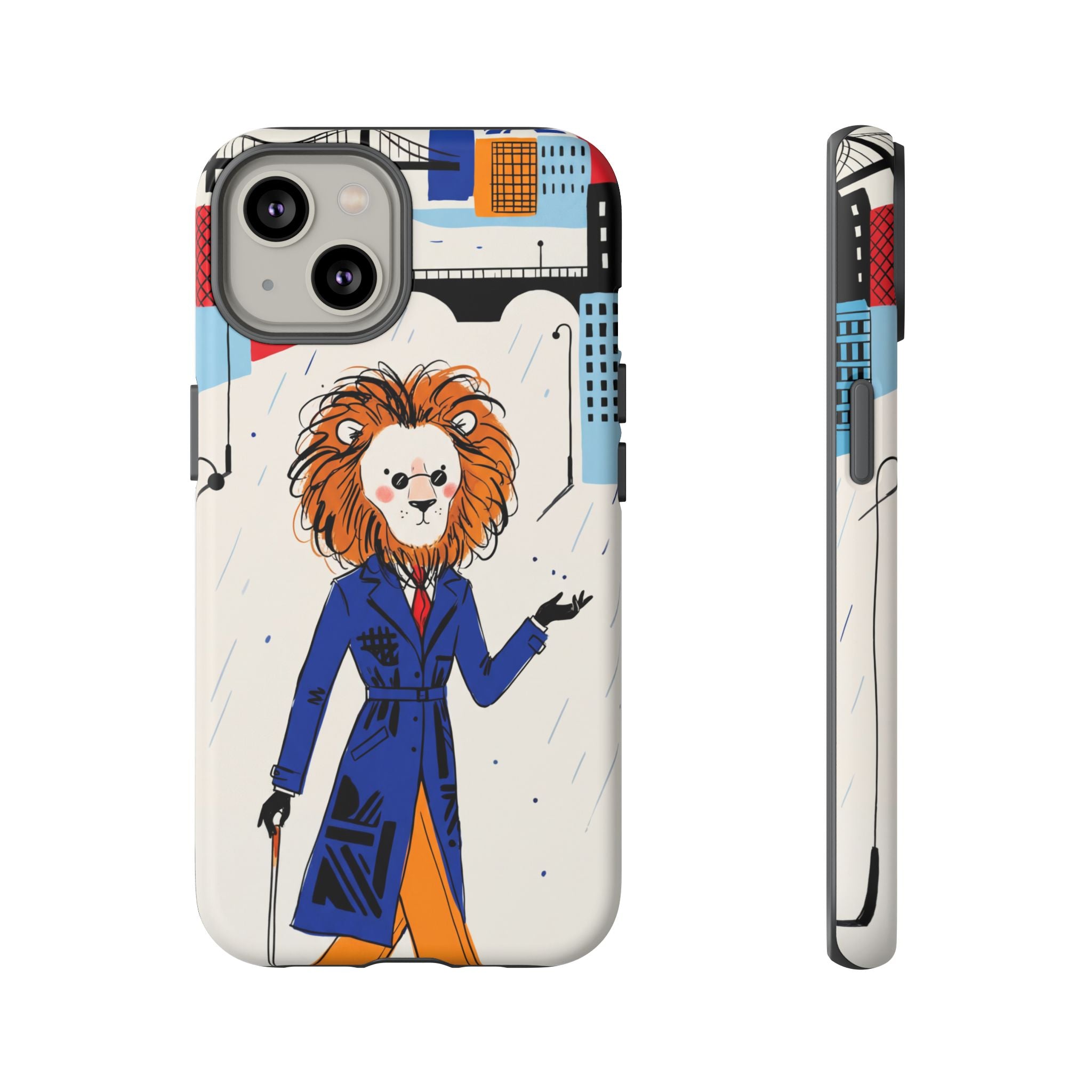Lion Gentleman iPhone Case | Dapper Lion in City Rain
