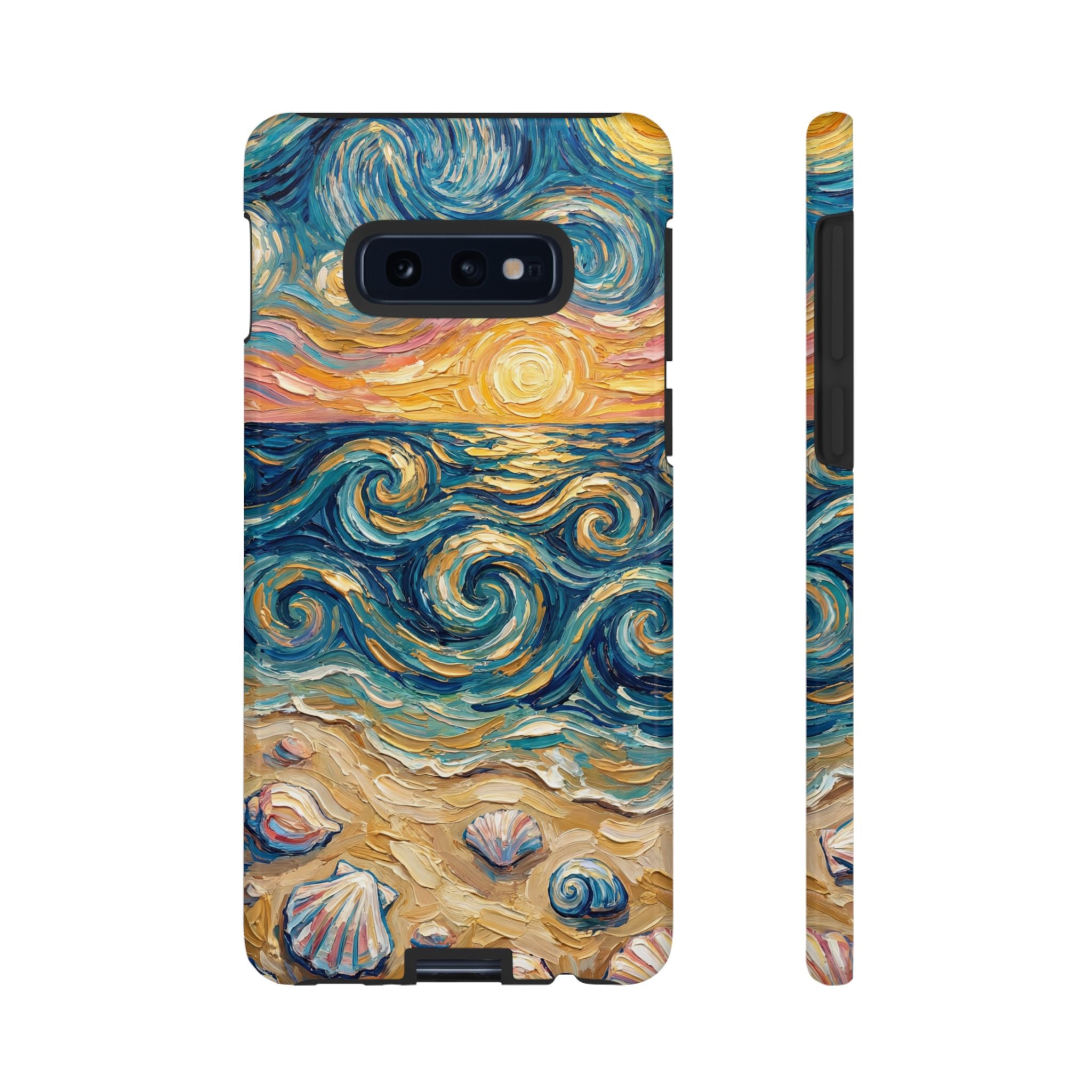 Sea Sunset Samsung Galaxy Case — Van Gogh‑Style Beach Waves with Shells