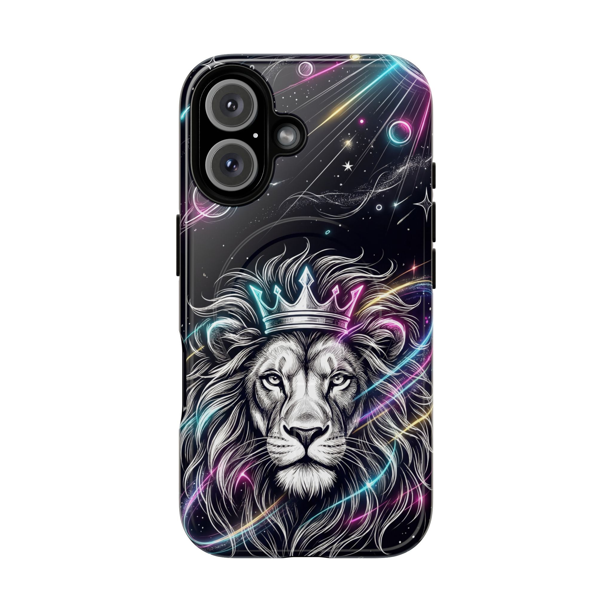 Galaxy Lion MagSafe iPhone Case | Neon Crowned Lion Protective Case