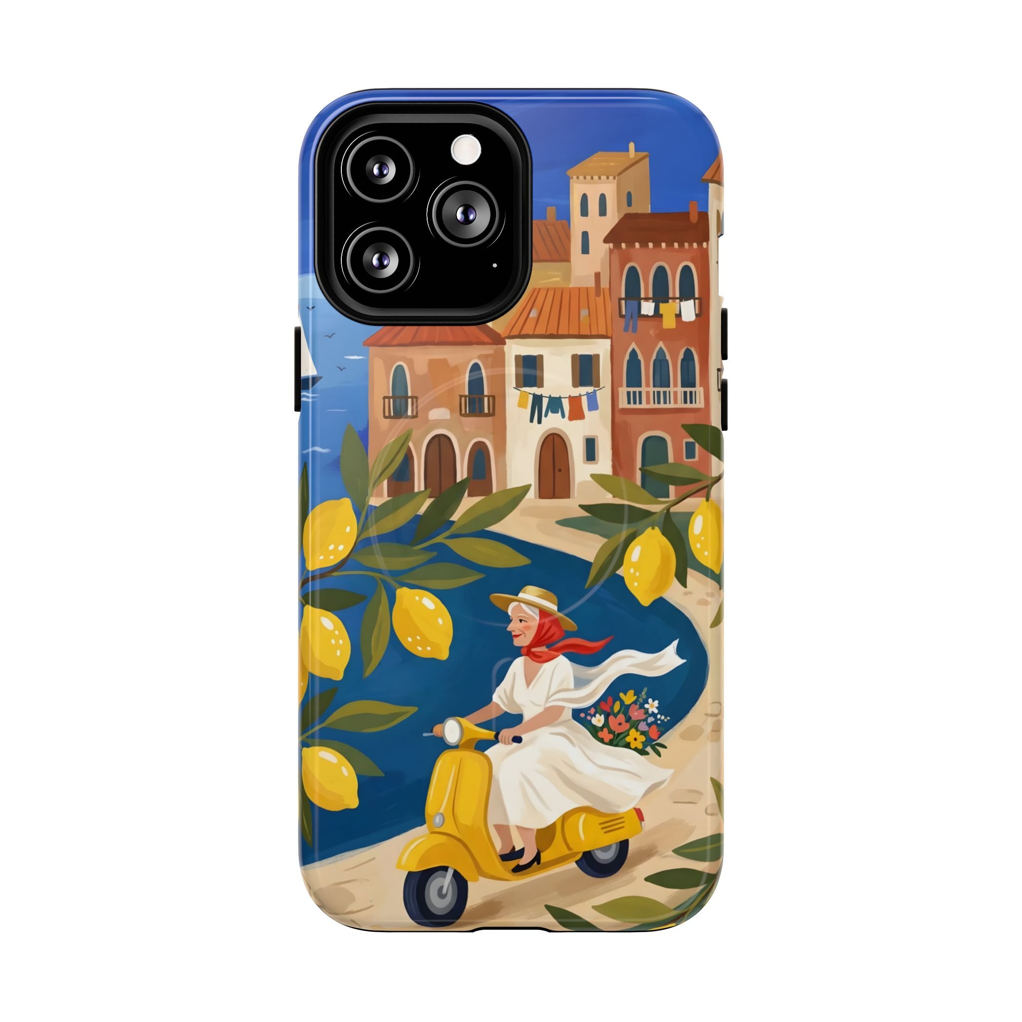 Lemon Coast Scooter MagSafe iPhone Case | Mediterranean Vespa Travel Design