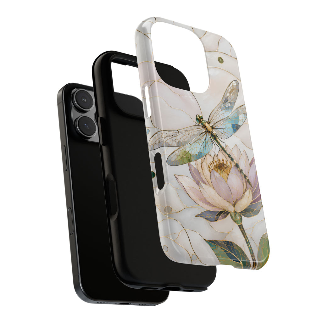 Dragonfly Lotus iPhone Case | Stained Glass Floral Phone Case