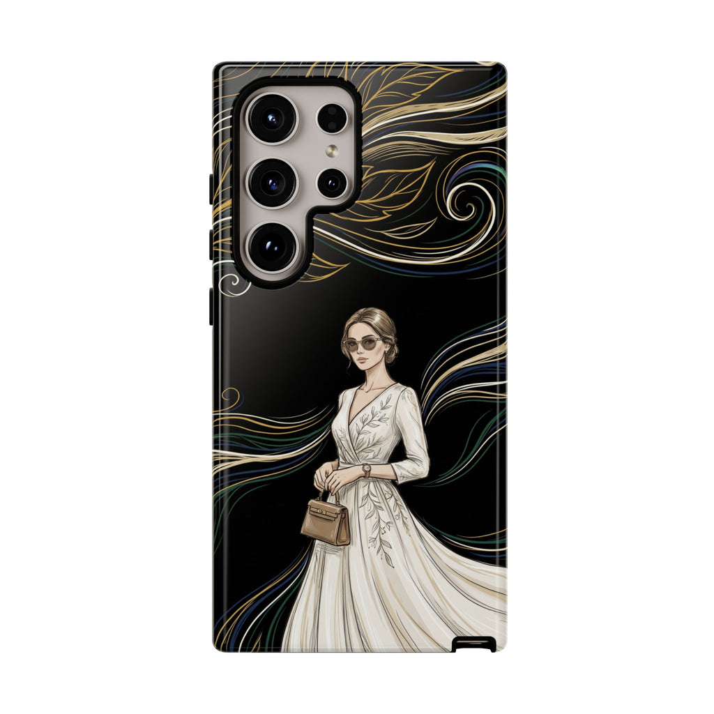 Elegant Woman Illustration Samsung Galaxy Phone Case | Vintage Bride in Flowing Gown