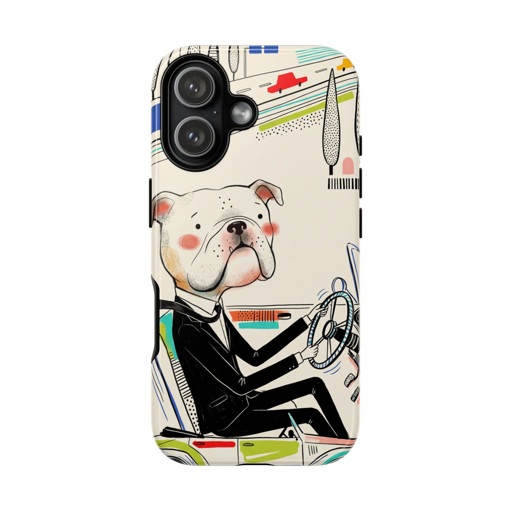 Bulldog Driver iPhone Case | Cute Retro Dog Illustration