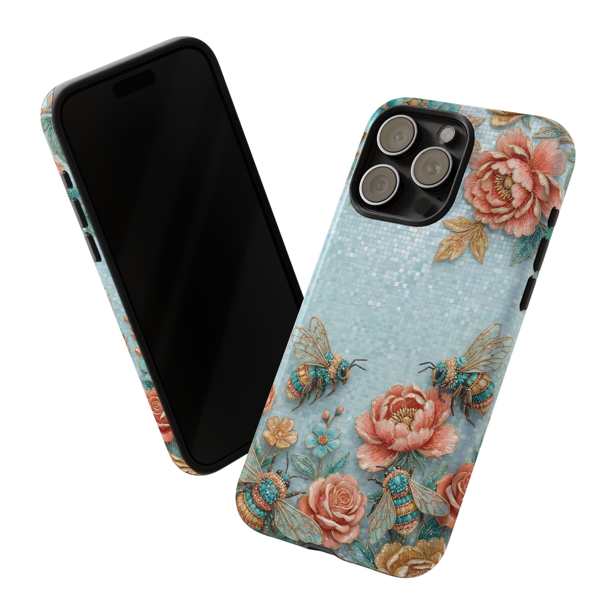Floral Bees iPhone Case | Vintage Rose & Turquoise Protective Cover