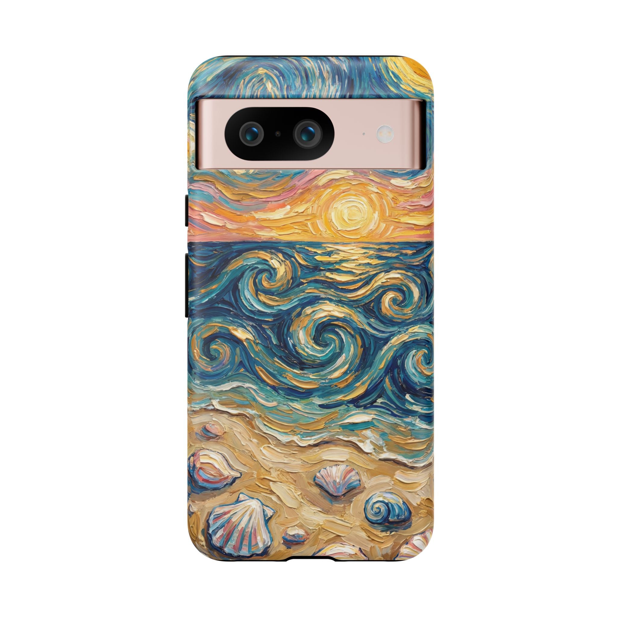 Sea Sunset Google Pixel Case — Van Gogh‑Style Beach Waves with Shells