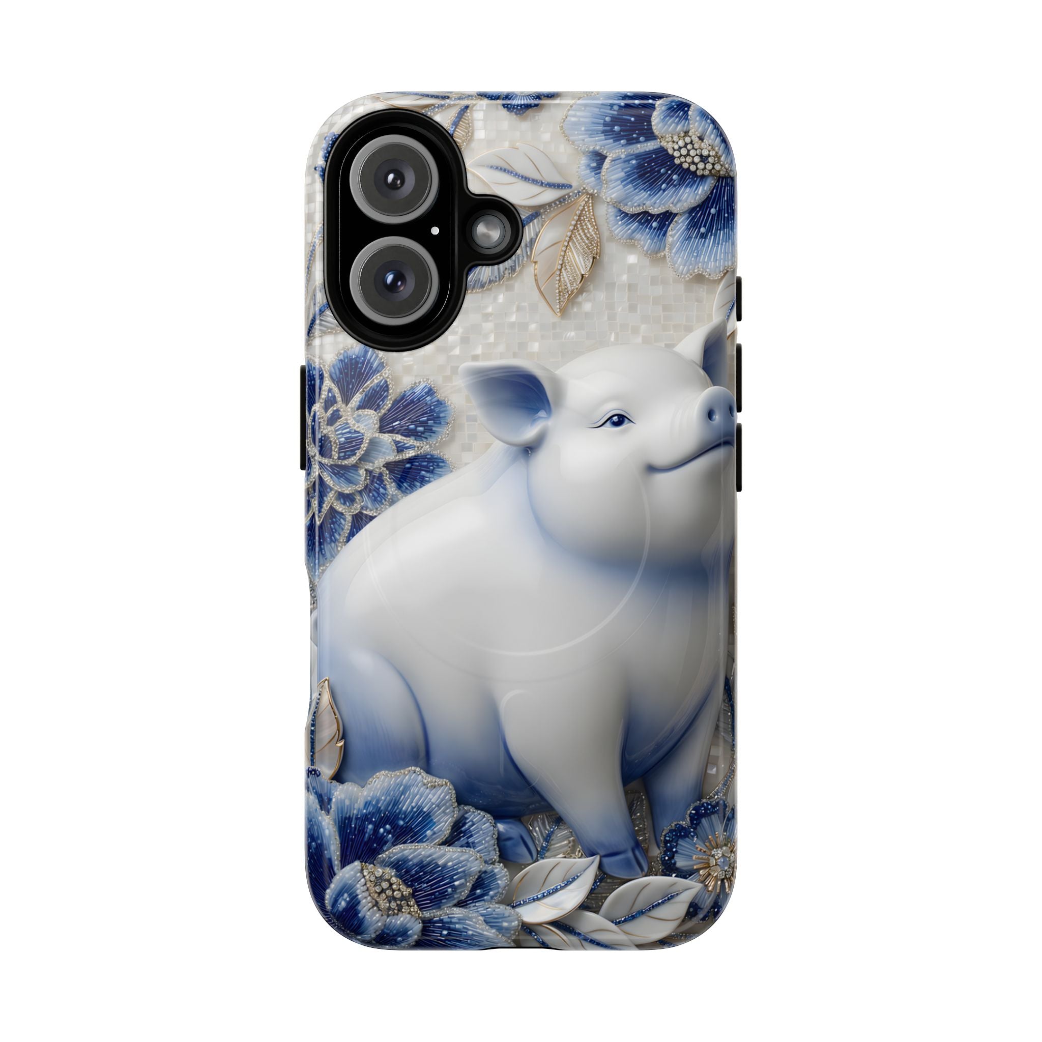 Asian Zodiac Pig MagSafe iPhone Case | Blue & White Porcelain Slim Protective Shockproof Case| Year of the Pig Gift