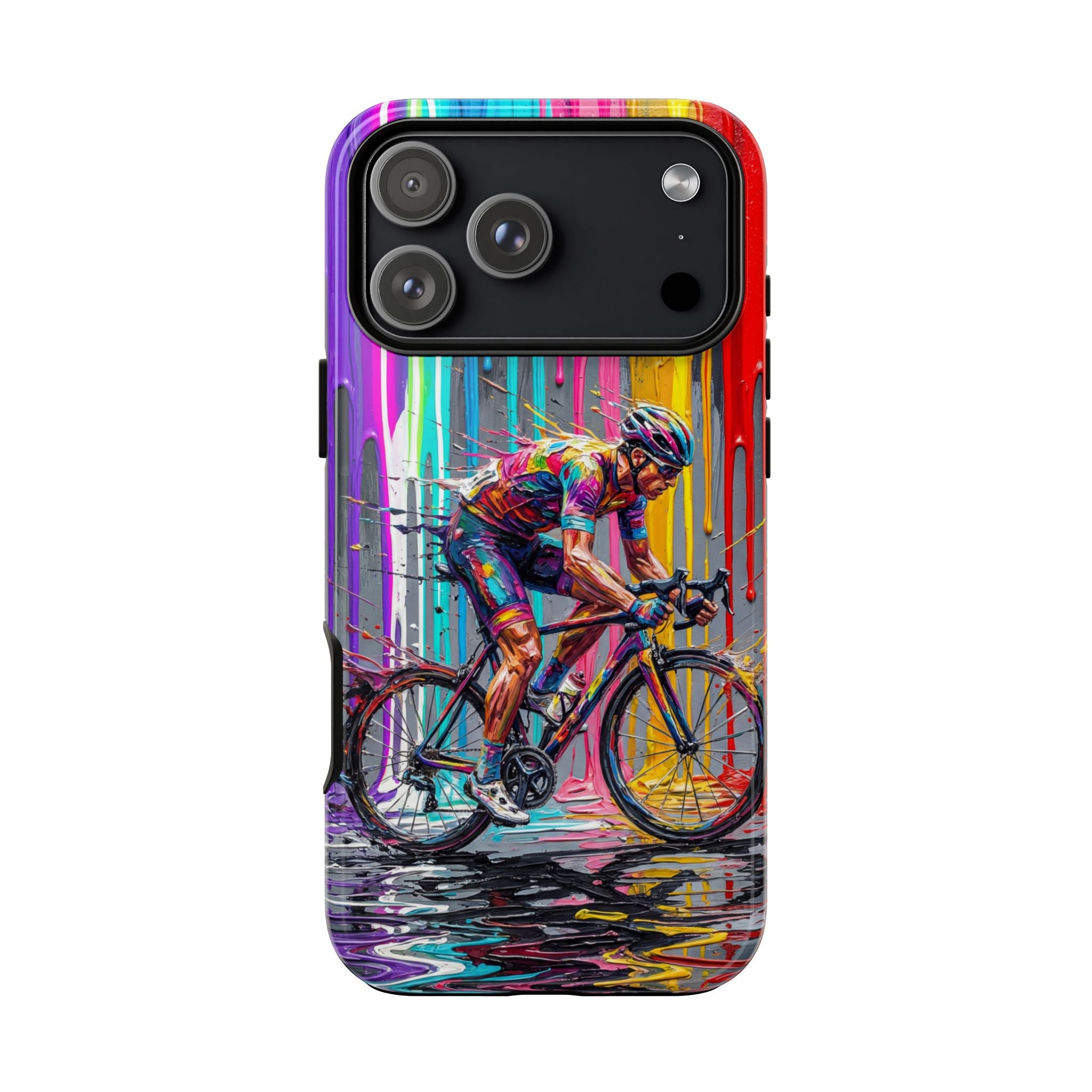 Cyclist Art iPhone Case | Colourful Drip Painting Tough Cases