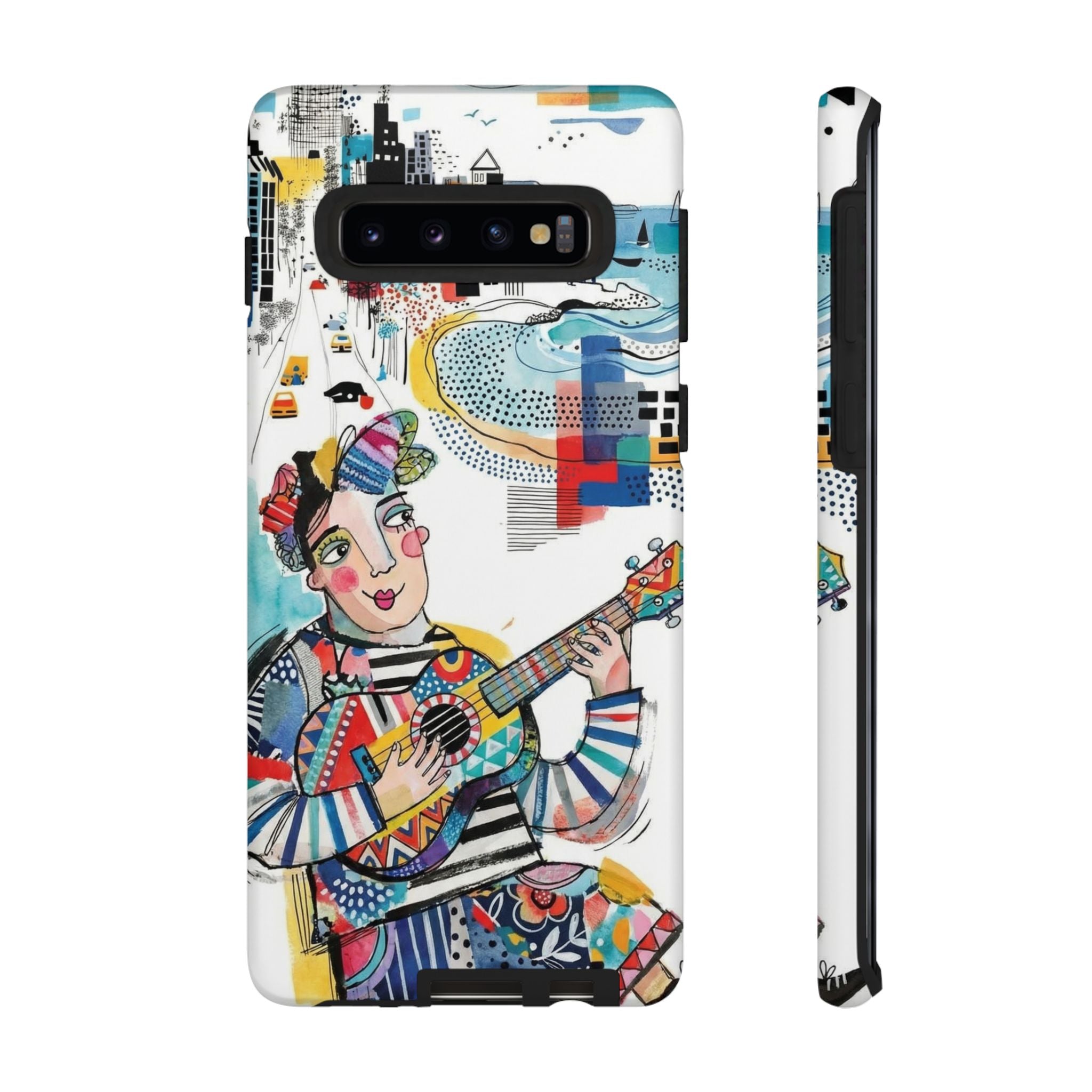 Artistic Musician Samsung Galaxy Phone Case | Colorful Guitar Cityscape Tough Case