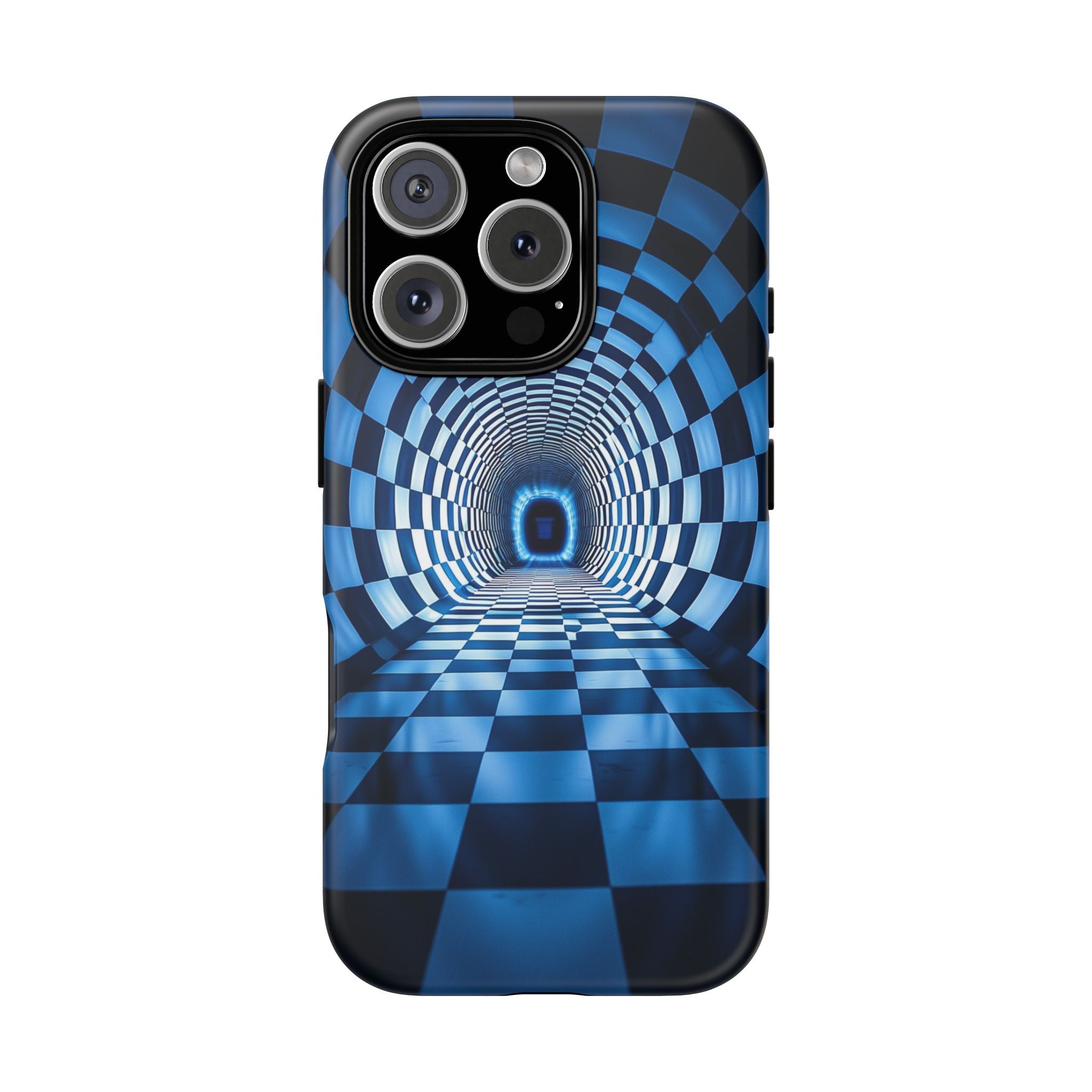 Blue Checkered Tunnel iPhone Case — 3D Optical Illusion Tough Case