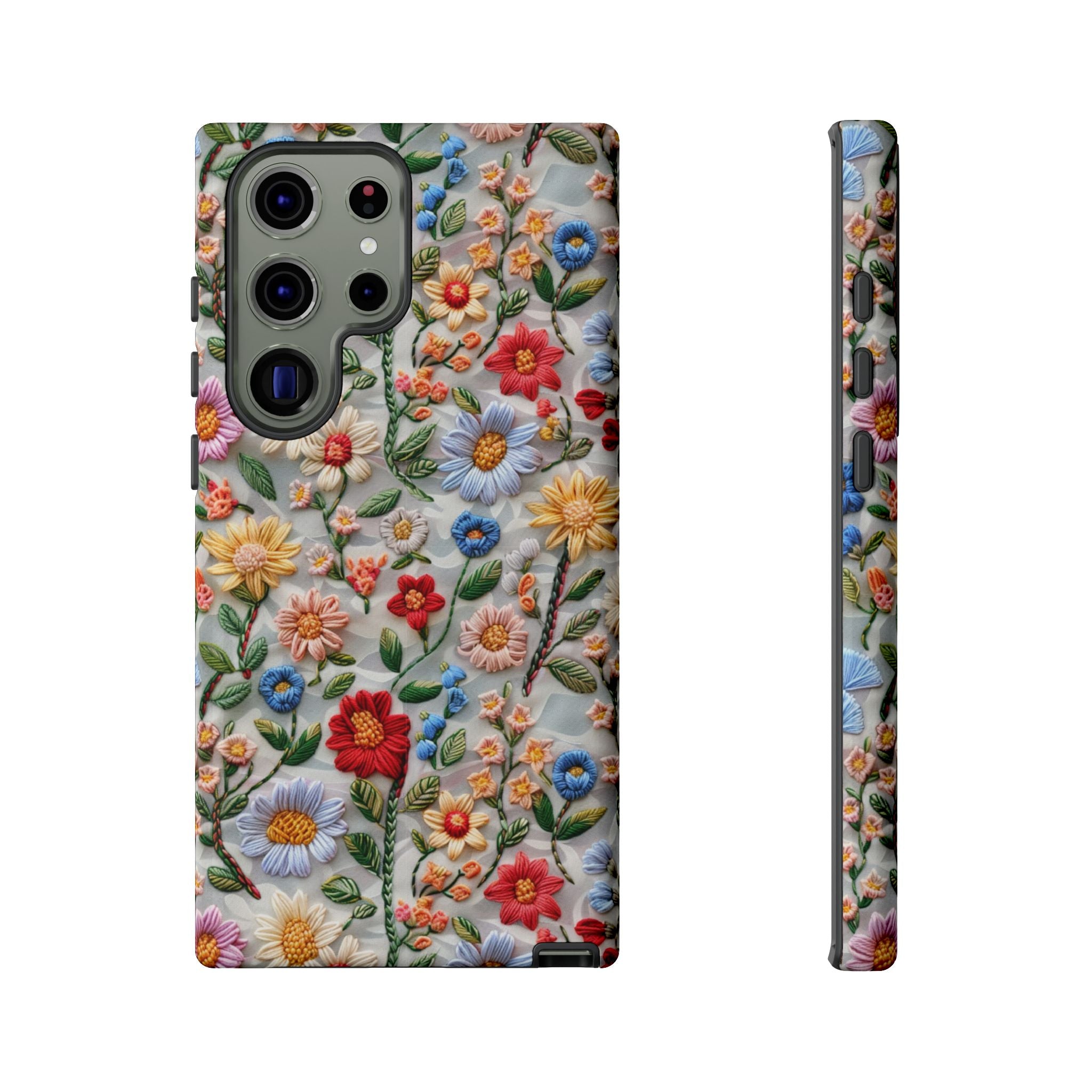 Floral Embroidered Pattern Tough Samsung Galaxy Case — Colourful Daisy & Wildflower Design