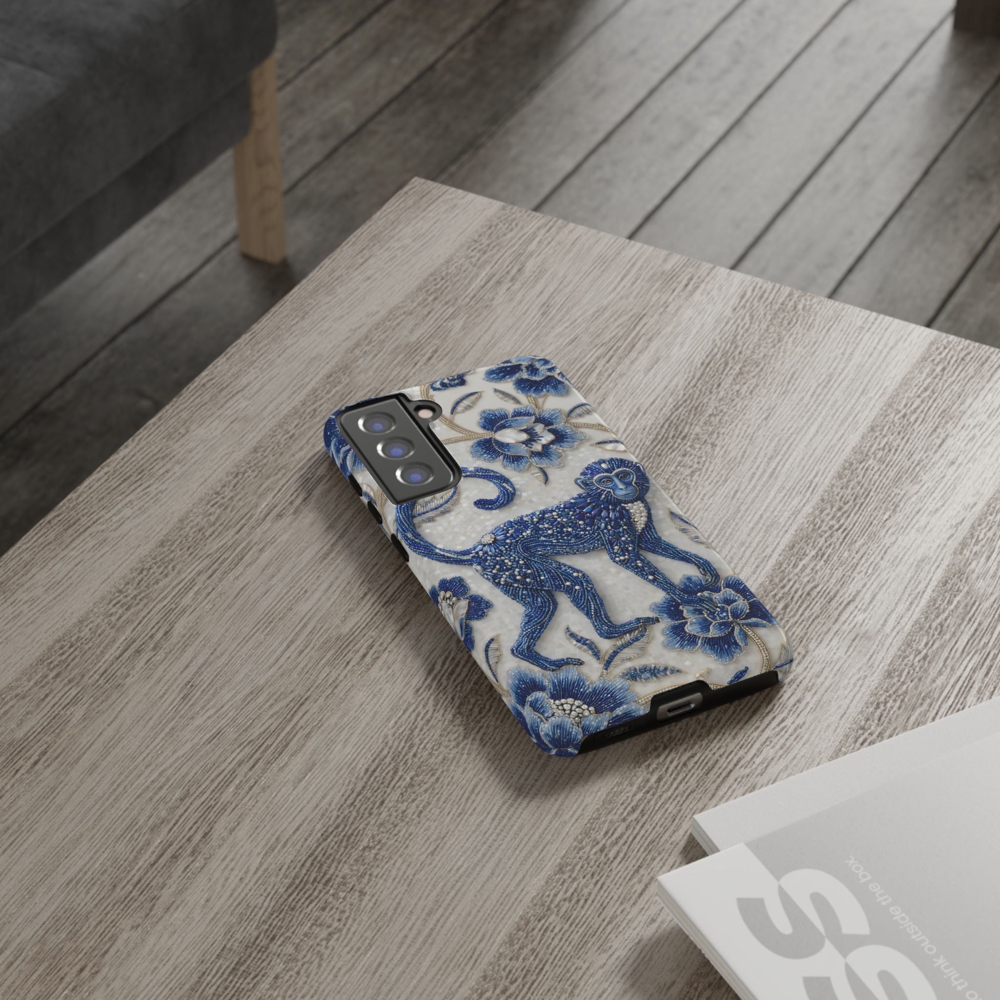 Cover per Samsung Galaxy Scimmia Zodiaco Cinese | Custodia protettiva Arte Porcellana Blu e Bianca | Regalo Anno della Scimmia