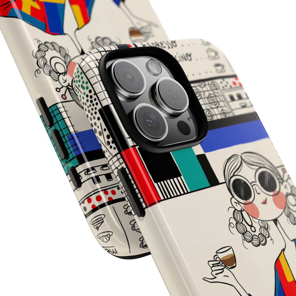 Retro Cafe iPhone Case | Colourful Chic Woman Illustration