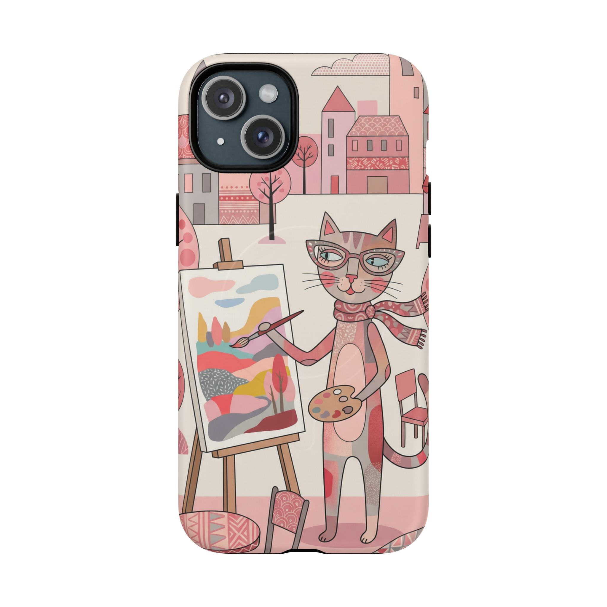 Artistic Cat MagSafe iPhone Case | Painter Kitty Illustration Tough Case
