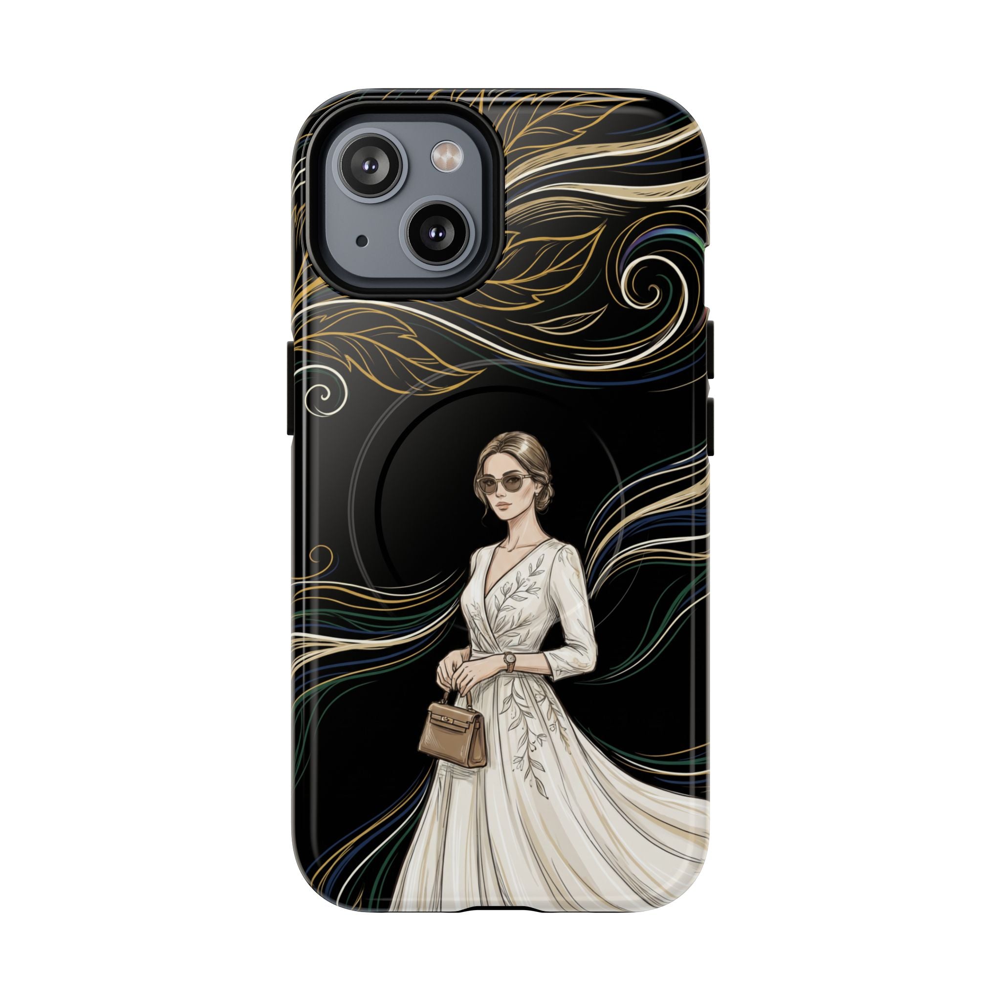 Elegant Woman Illustration MagSafe iPhone Case | Vintage Bride in Flowing Gown