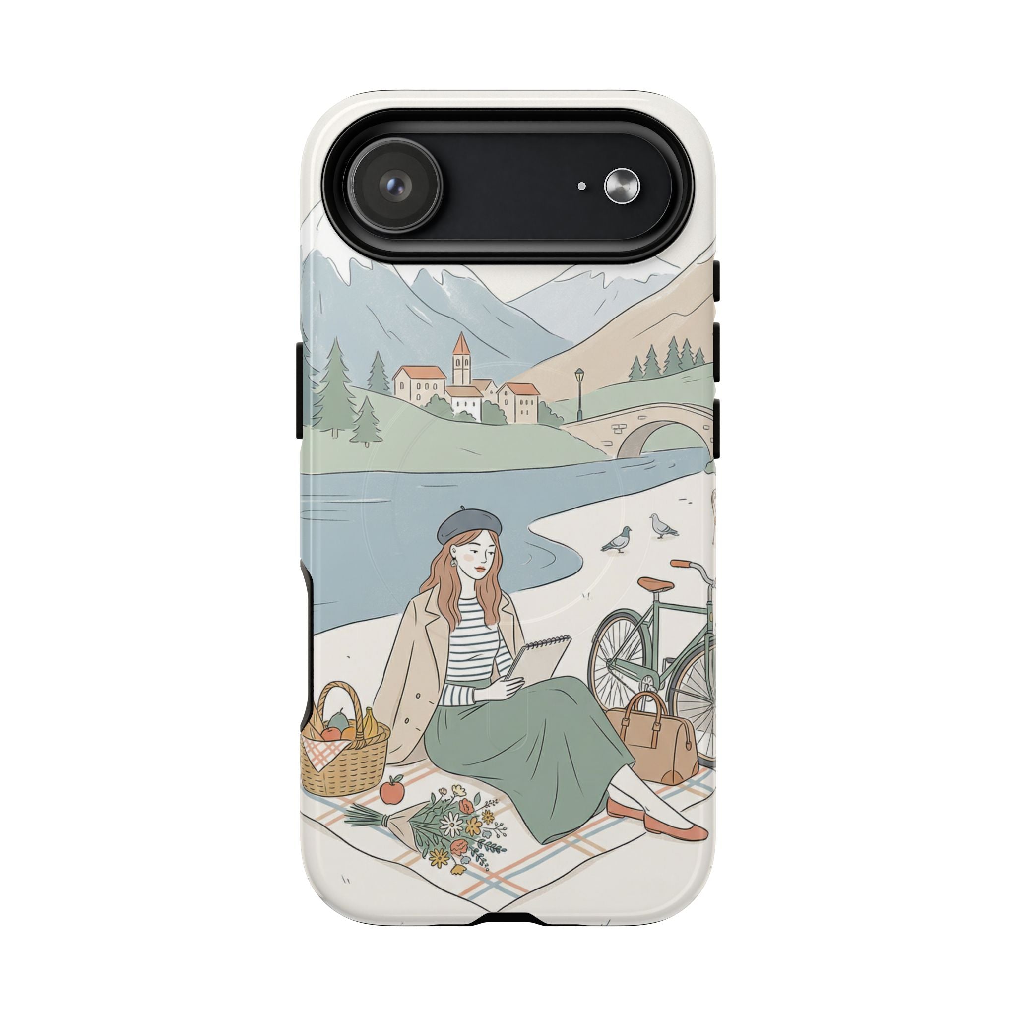 Scenic Picnic MagSafe iPhone Case | Vintage Bicycle & Mountain Illustration