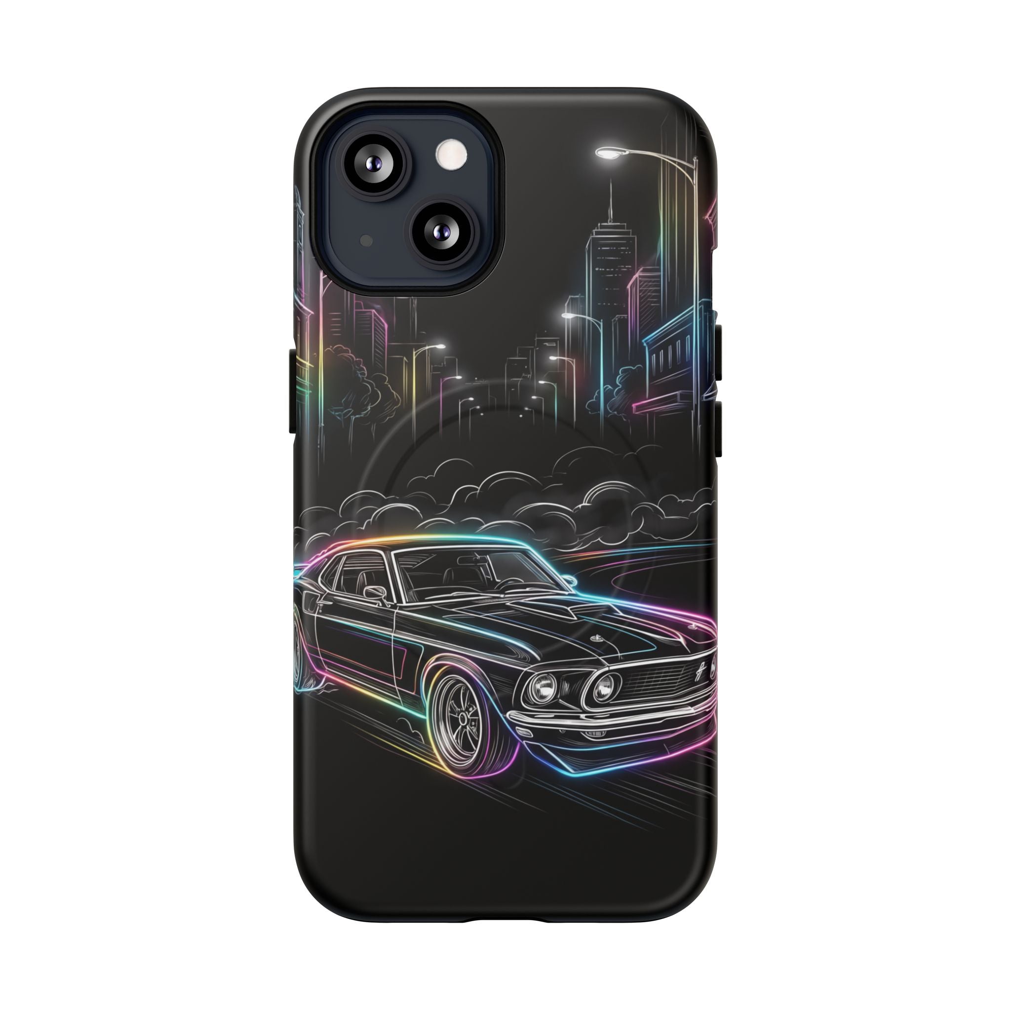 Neon Muscle Car MagSafe iPhone Case | Retro City Nightscape