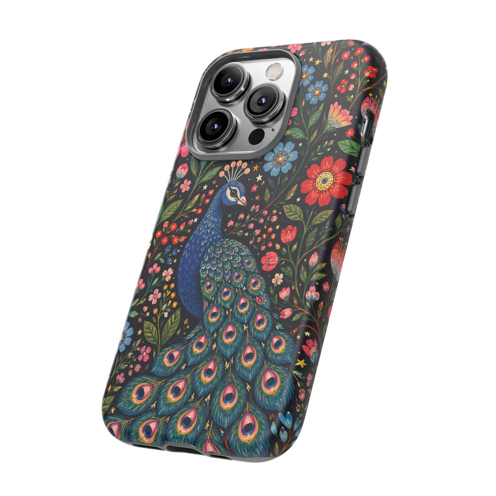 Peacock Floral Tough iPhone Case | Protective Phone Case with Colorful Garden Design