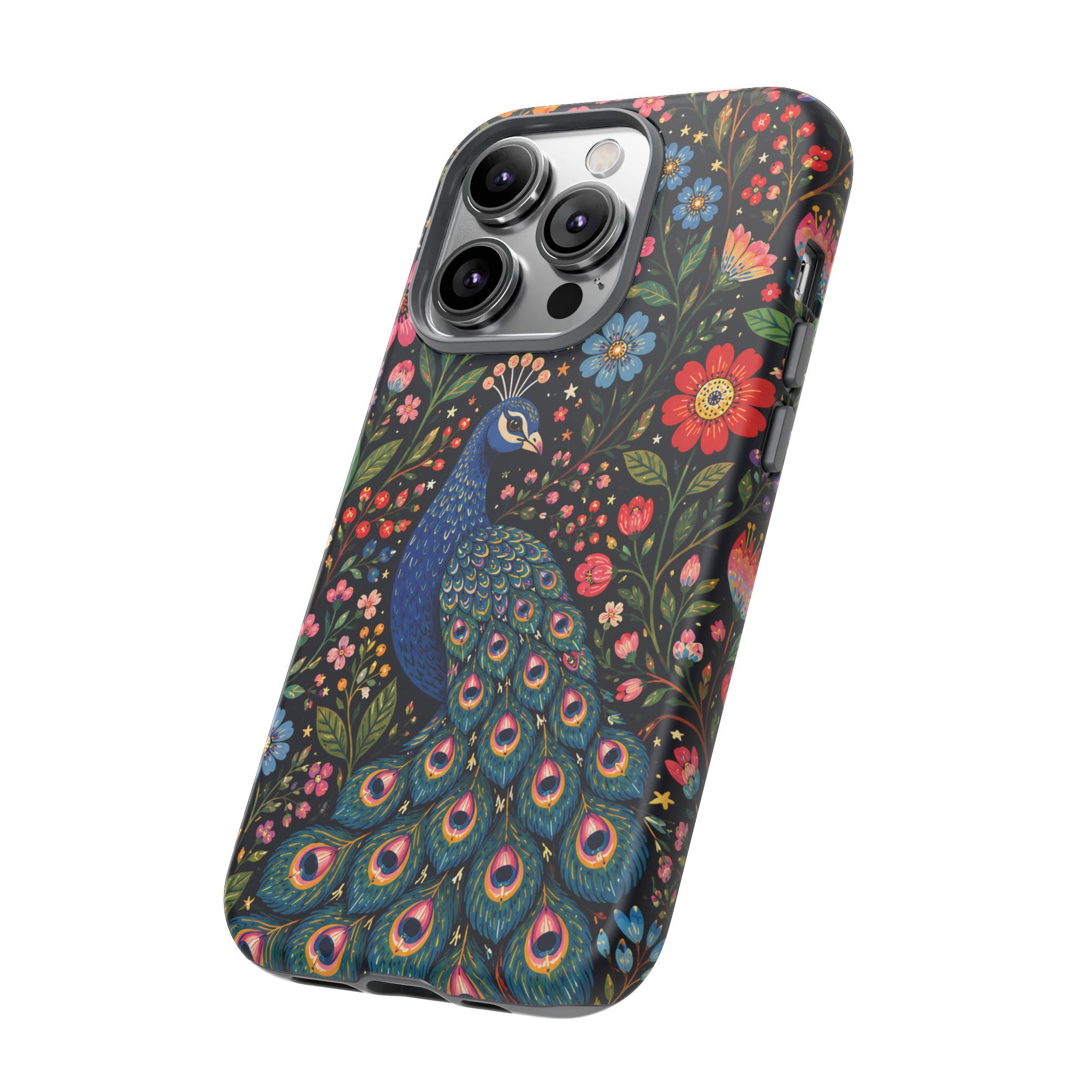 Peacock Floral Tough iPhone Case | Protective Phone Case with Colorful Garden Design