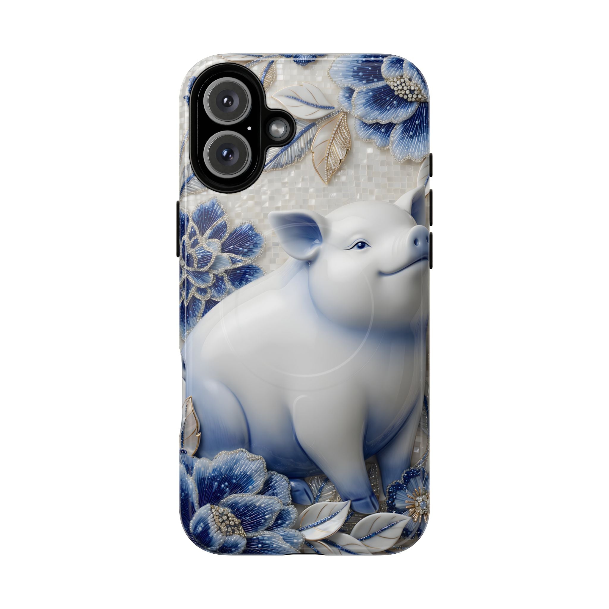 Asian Zodiac Pig MagSafe iPhone Case | Blue & White Porcelain Slim Protective Shockproof Case| Year of the Pig Gift