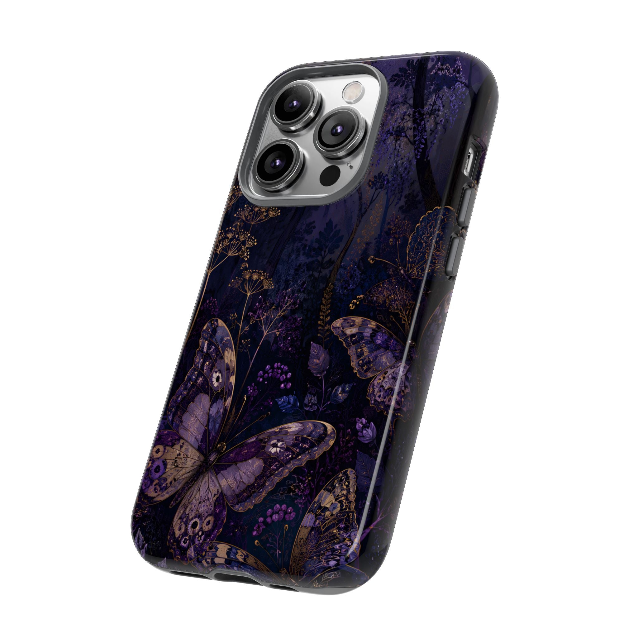 Purple Night Butterflies iPhone case | Moody Purple Floral Cover