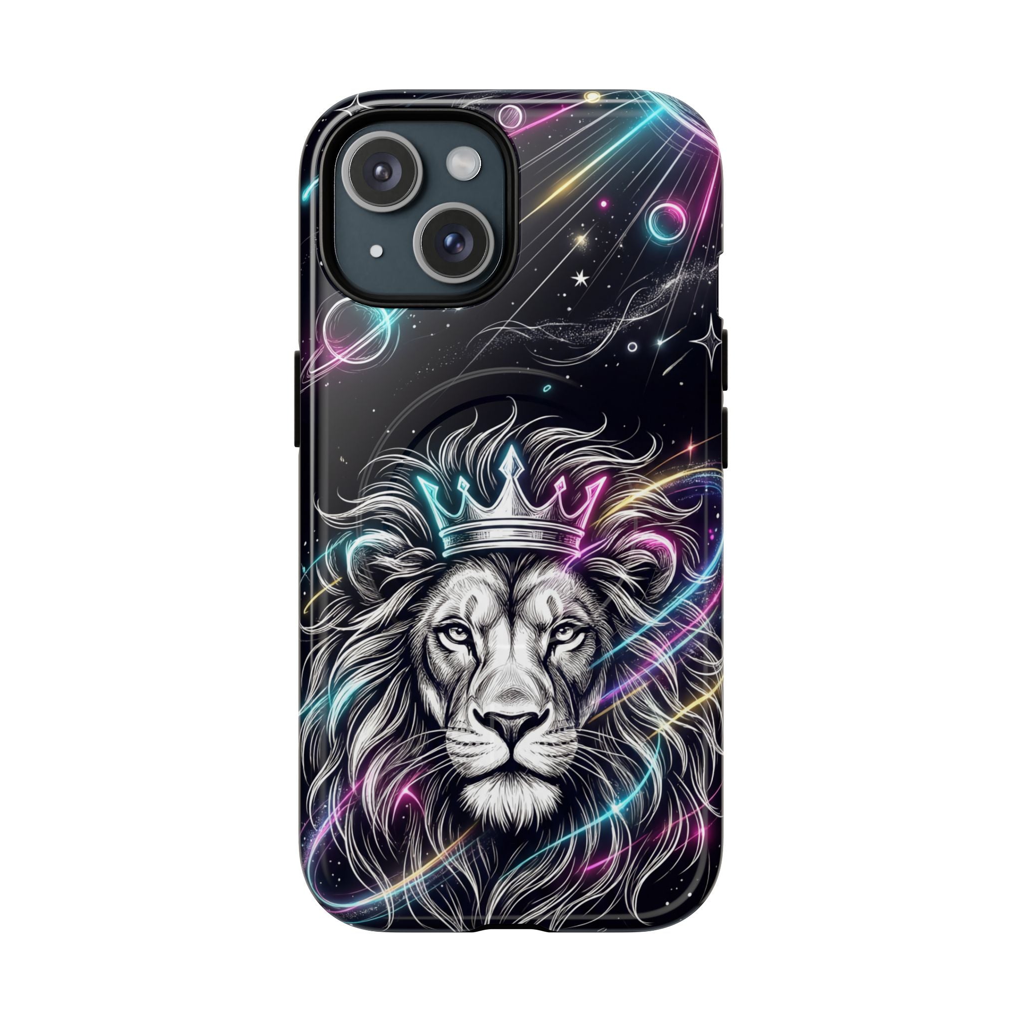 Galaxy Lion MagSafe iPhone Case | Neon Crowned Lion Protective Case