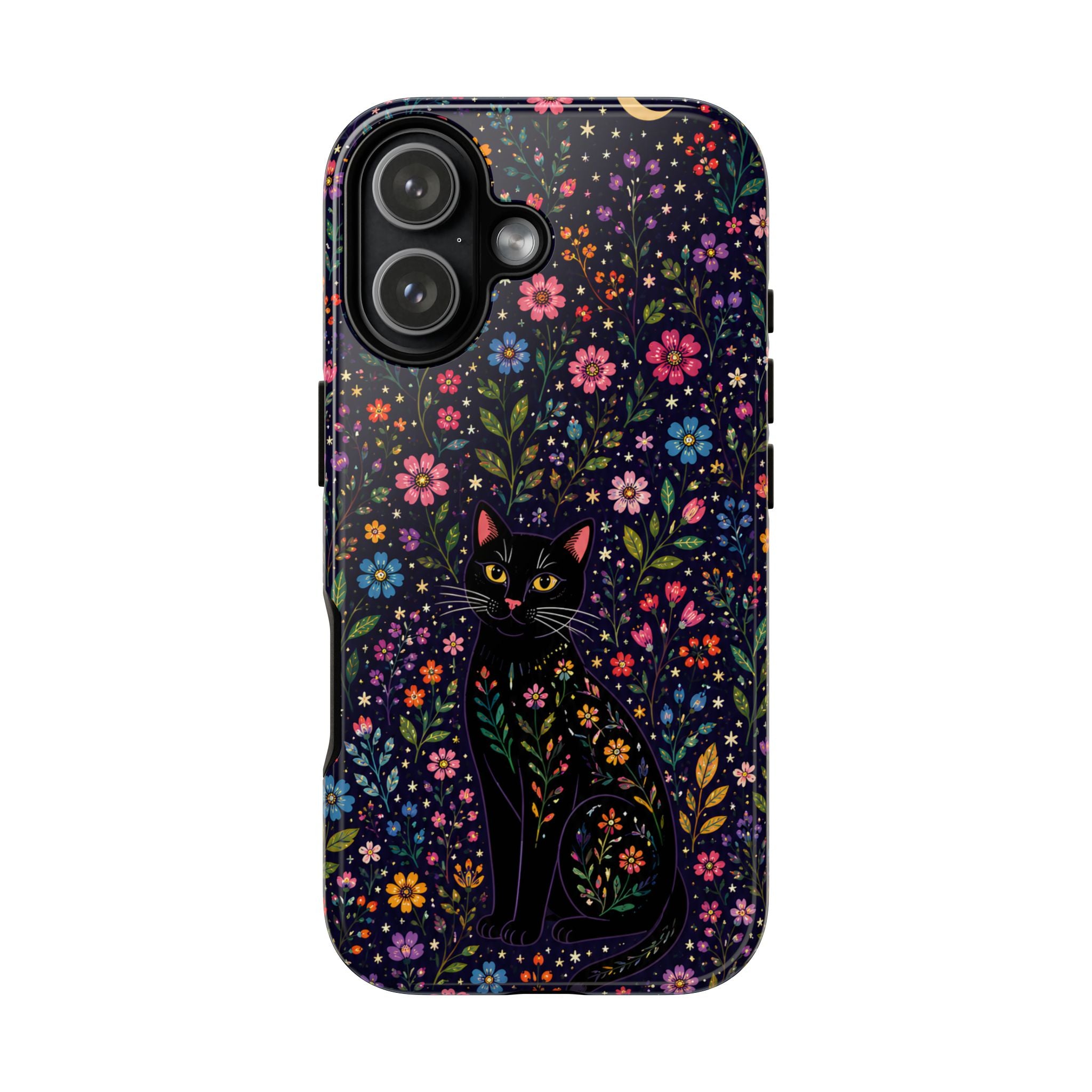 Celestial Black Cat iPhone Case | Whimsigoth Floral