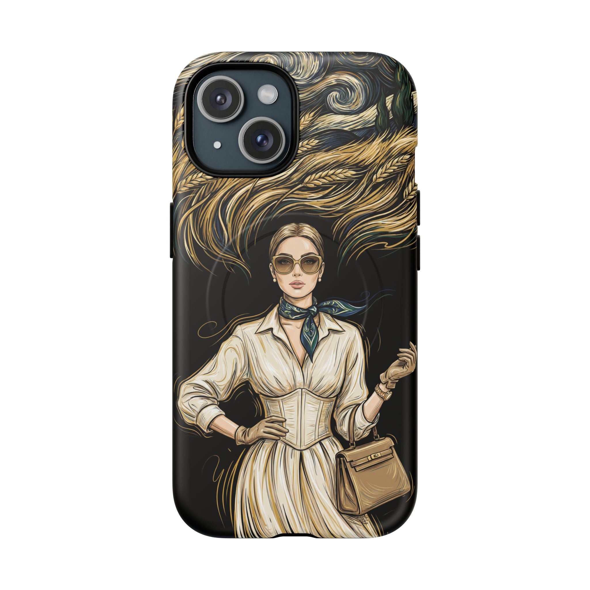 Vintage Elegance MagSafe iPhone Case | Retro Woman with Flowing Golden Hair