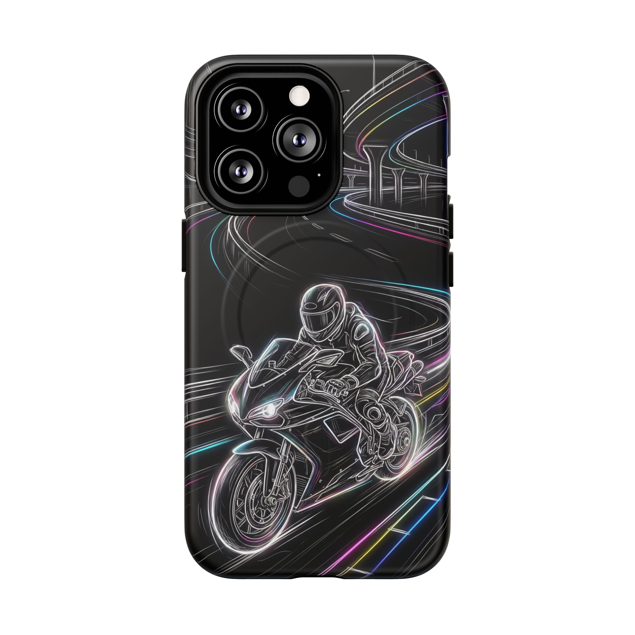 Neon Night Rider MagSafe iPhone Case | Motorcycle Racing Protective Cover
