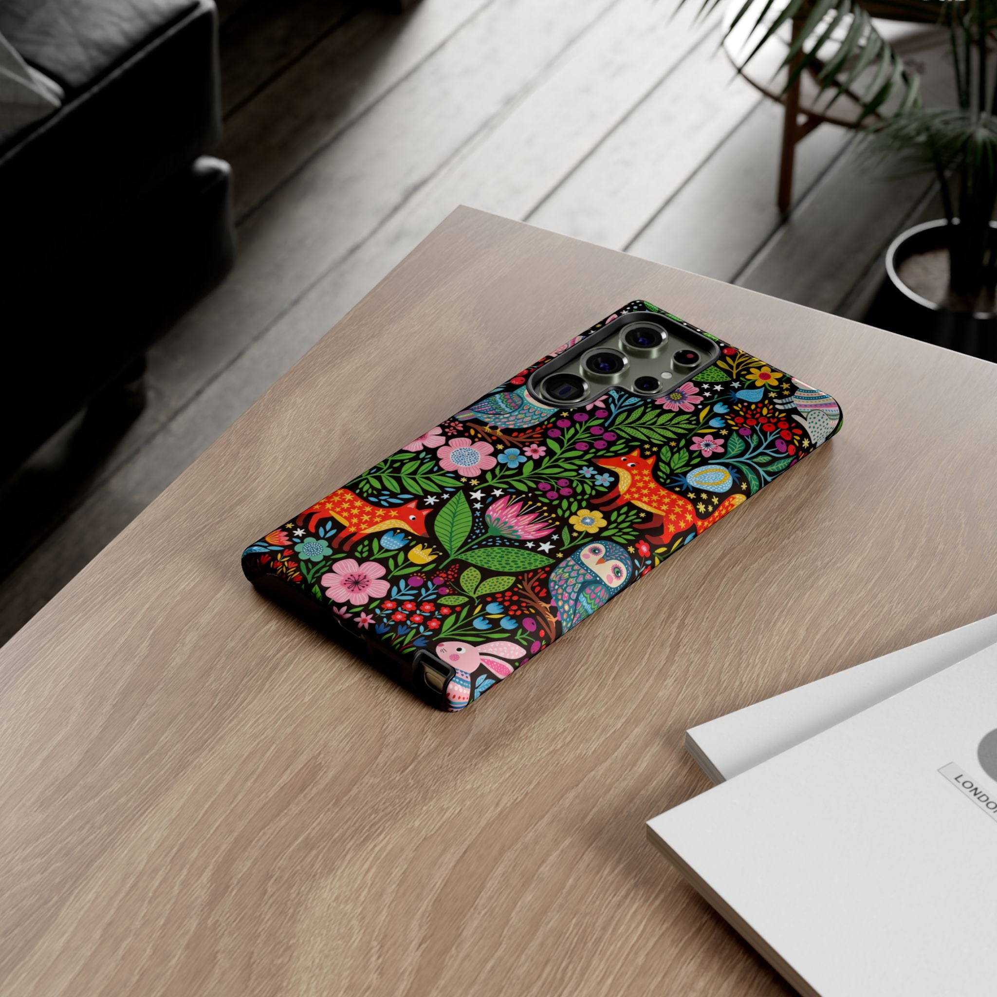 Floral Woodland Samsung Galaxy Phone Case | Colourful Fox & Owl Protective Cover
