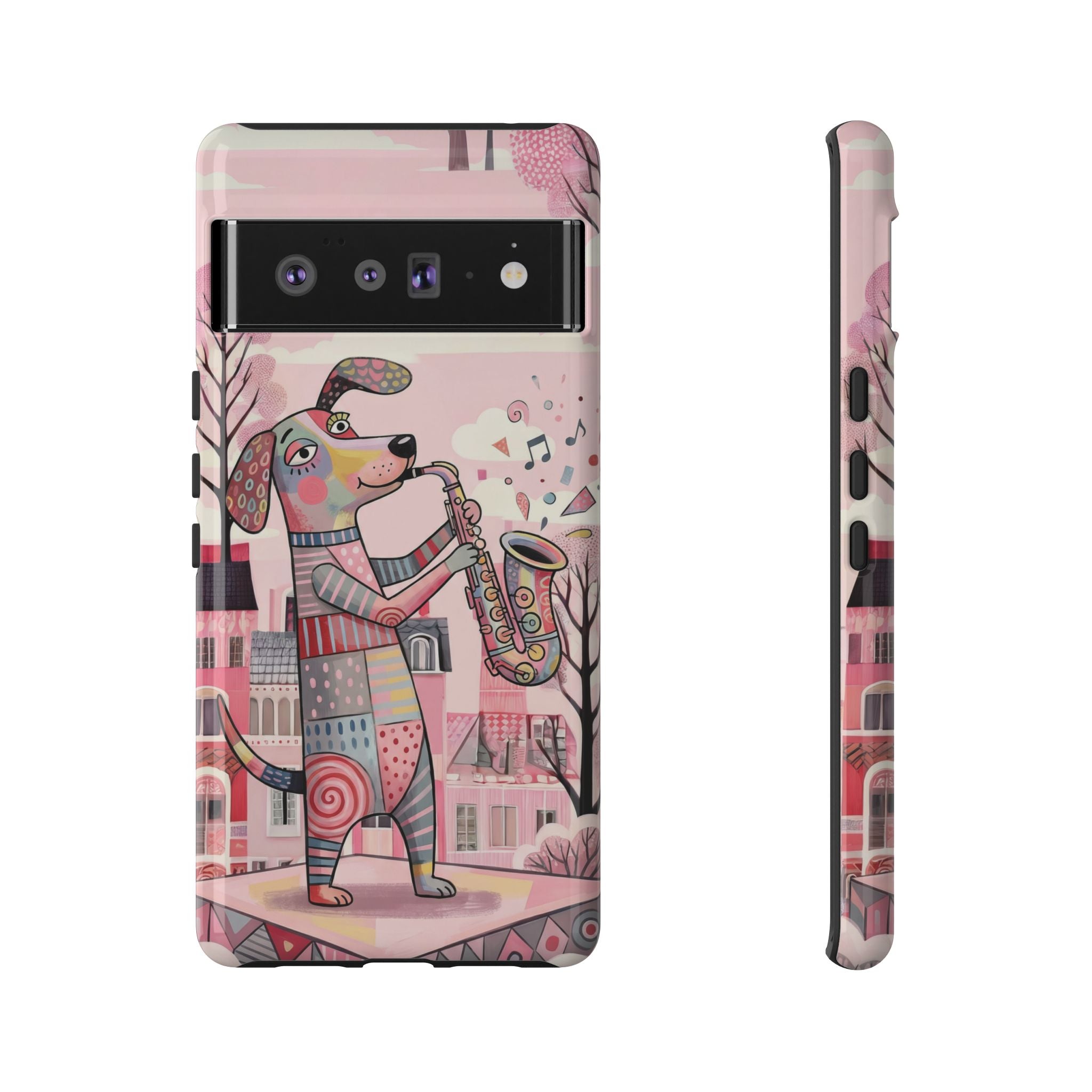 Saxophone Dog Google Pixel Phone Case | Cute Pink Musical Art Protective Case