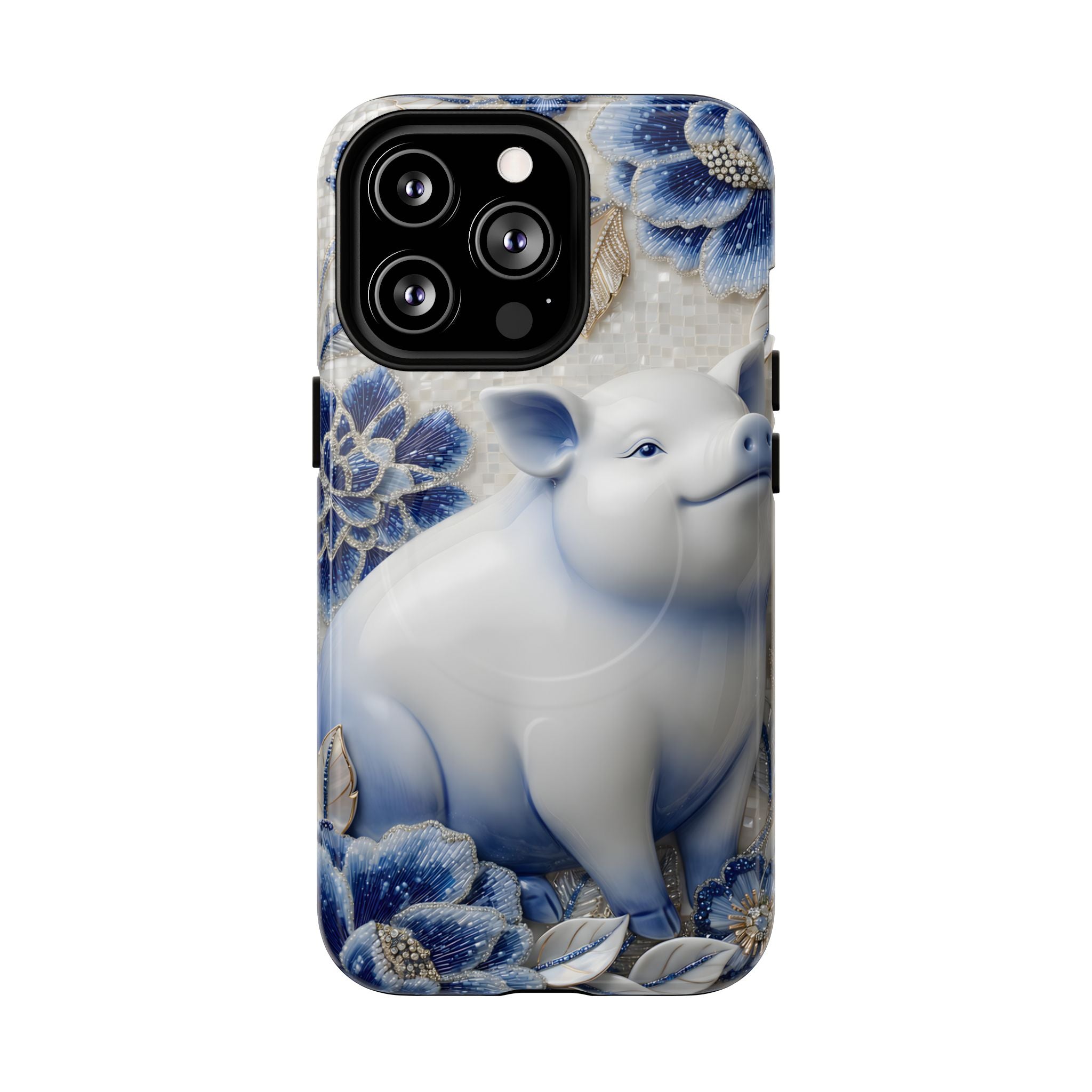 Asian Zodiac Pig MagSafe iPhone Case | Blue & White Porcelain Slim Protective Shockproof Case| Year of the Pig Gift