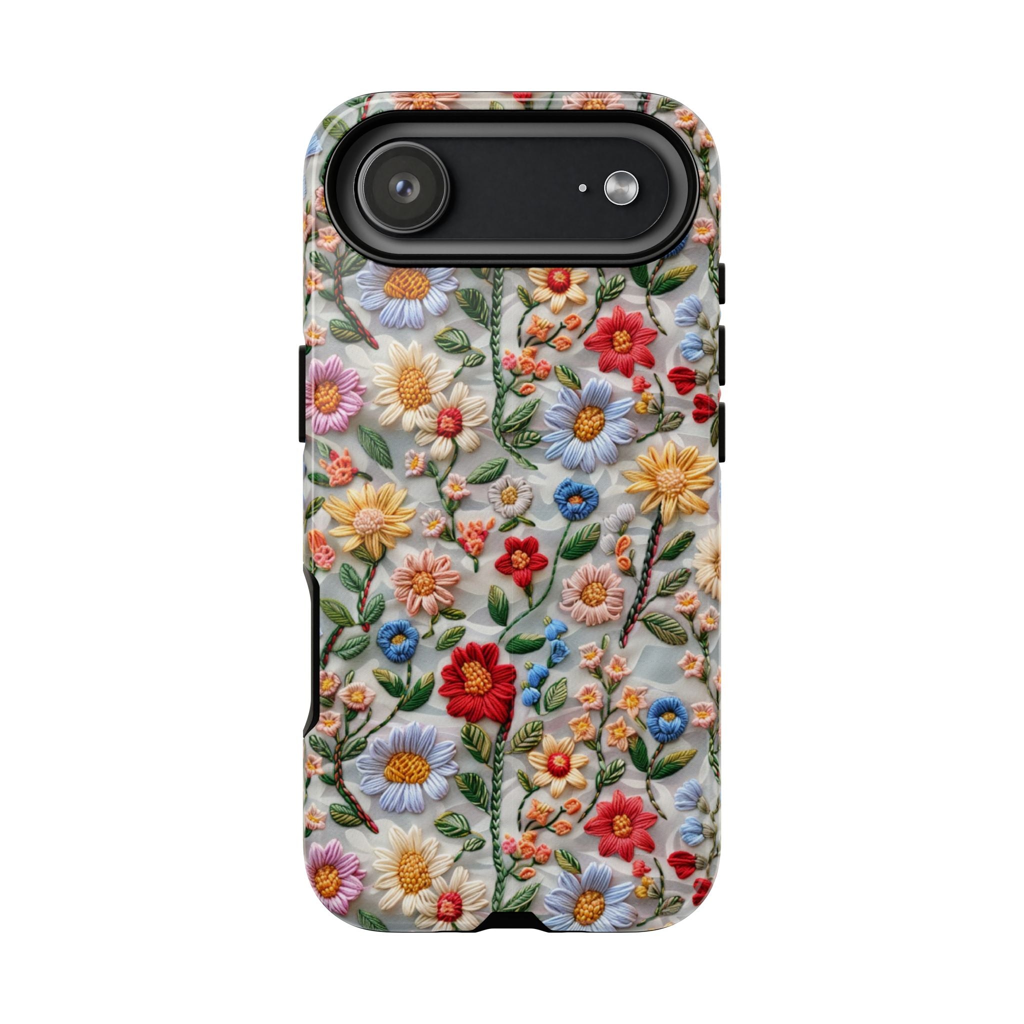 Floral Embroidered Pattern Tough iPhone Case — Colourful Daisy & Wildflower Design