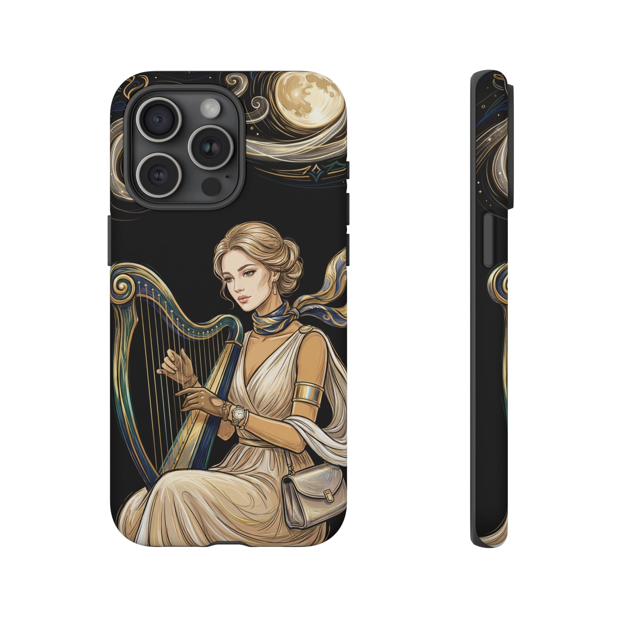 Moonlit Harp iPhone Case | Vintage Goddess Musician Art