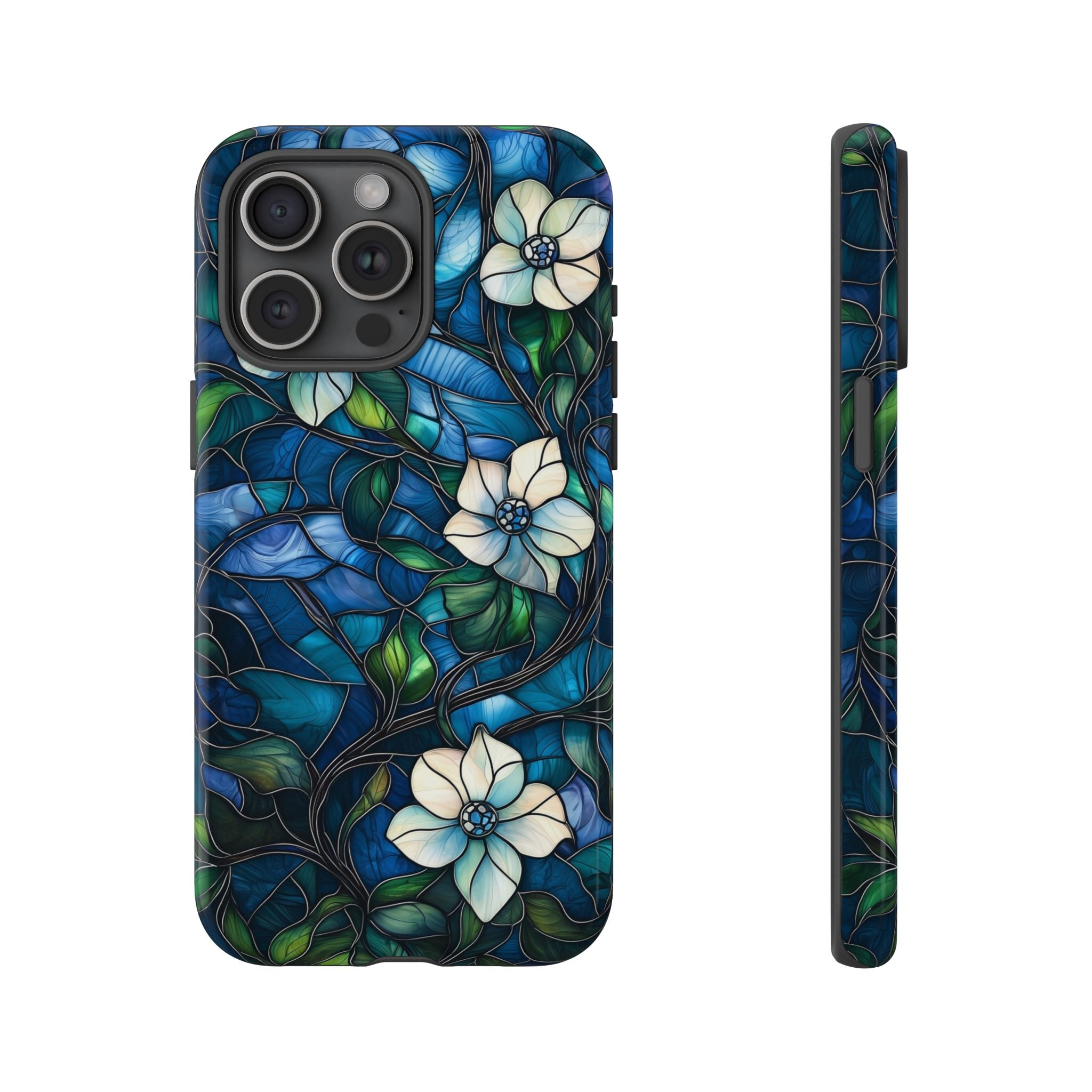 Floral Stained Glass iPhone Case – Blue Garden