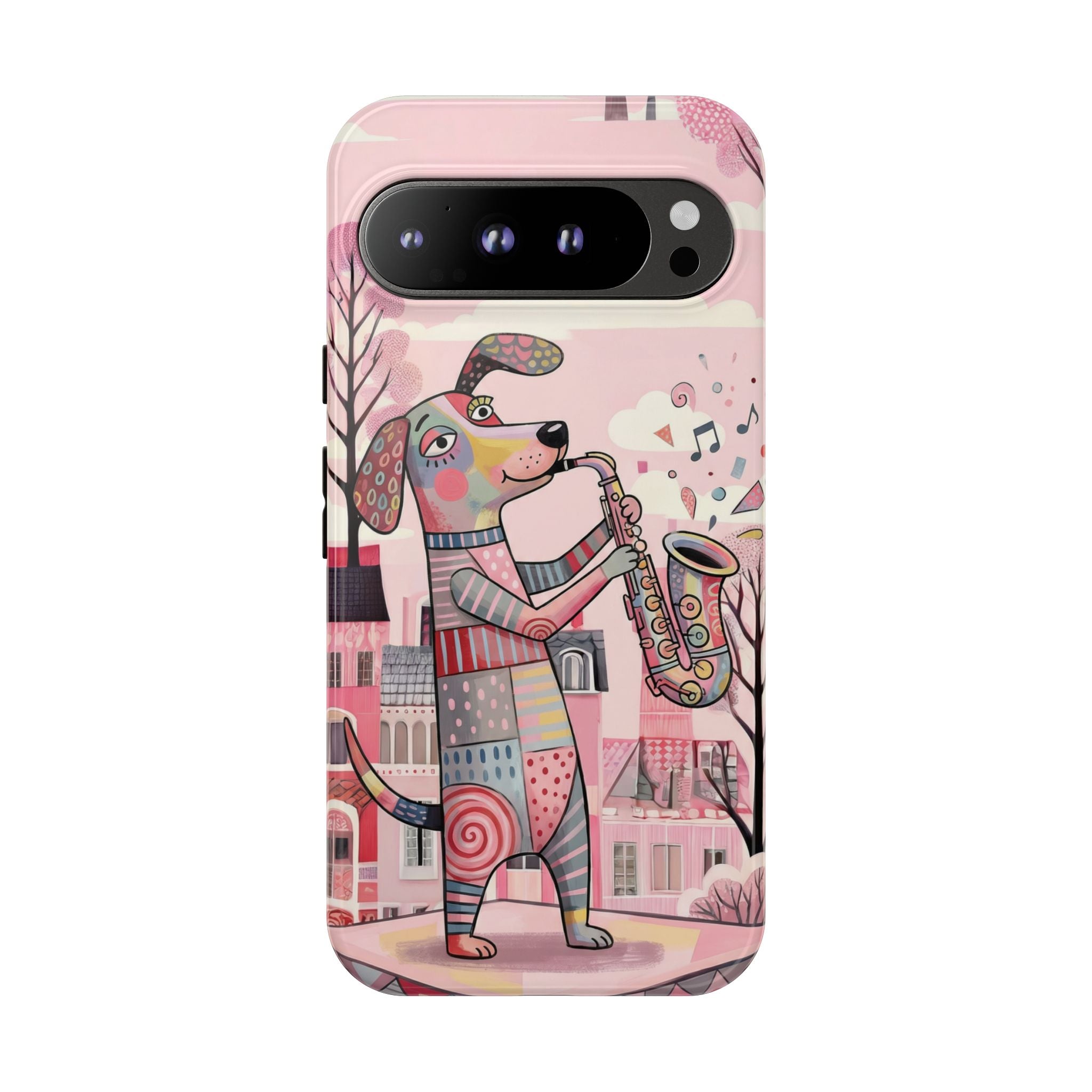 Saxophone Dog Google Pixel Phone Case | Cute Pink Musical Art Protective Case