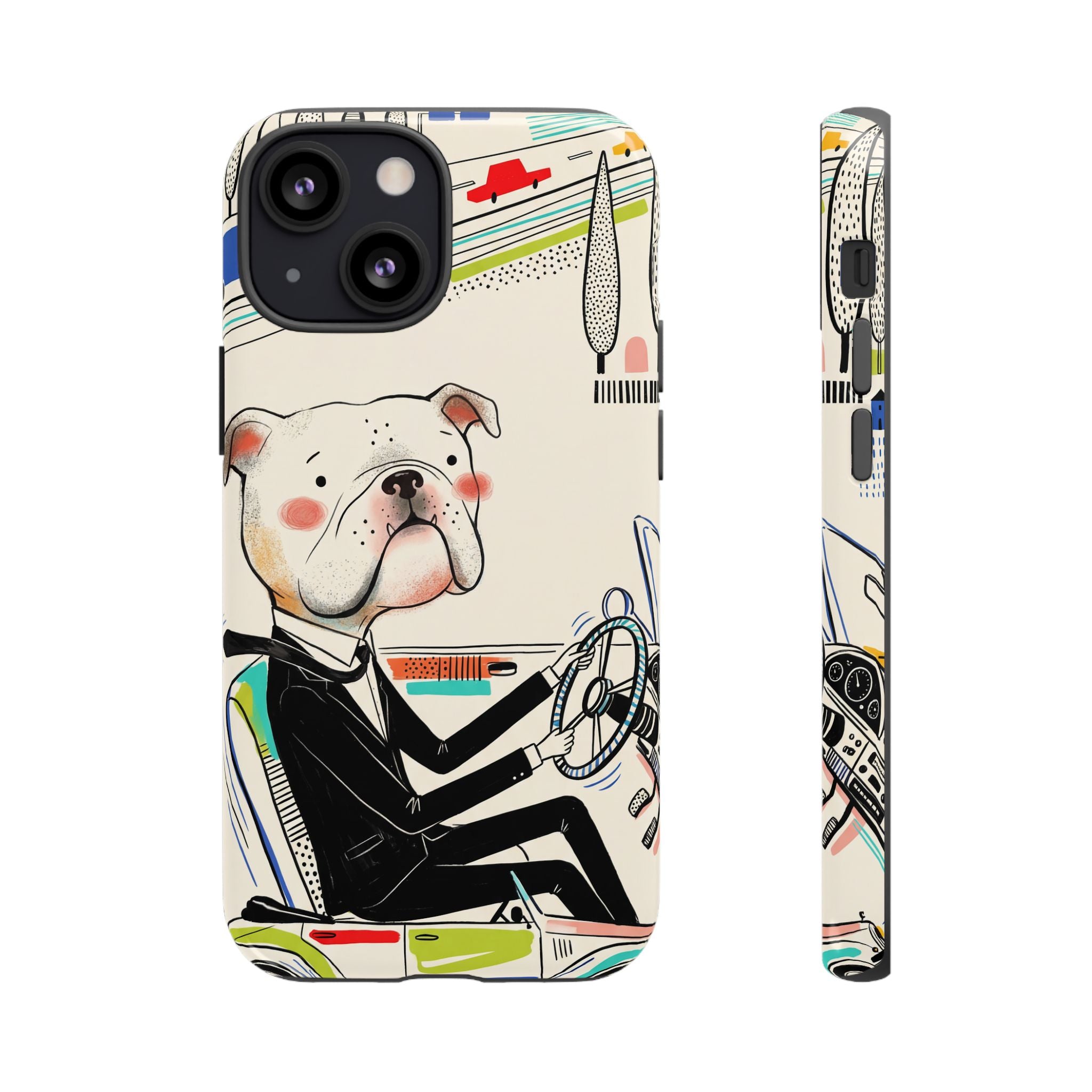 Bulldog Driver iPhone Case | Cute Retro Dog Illustration