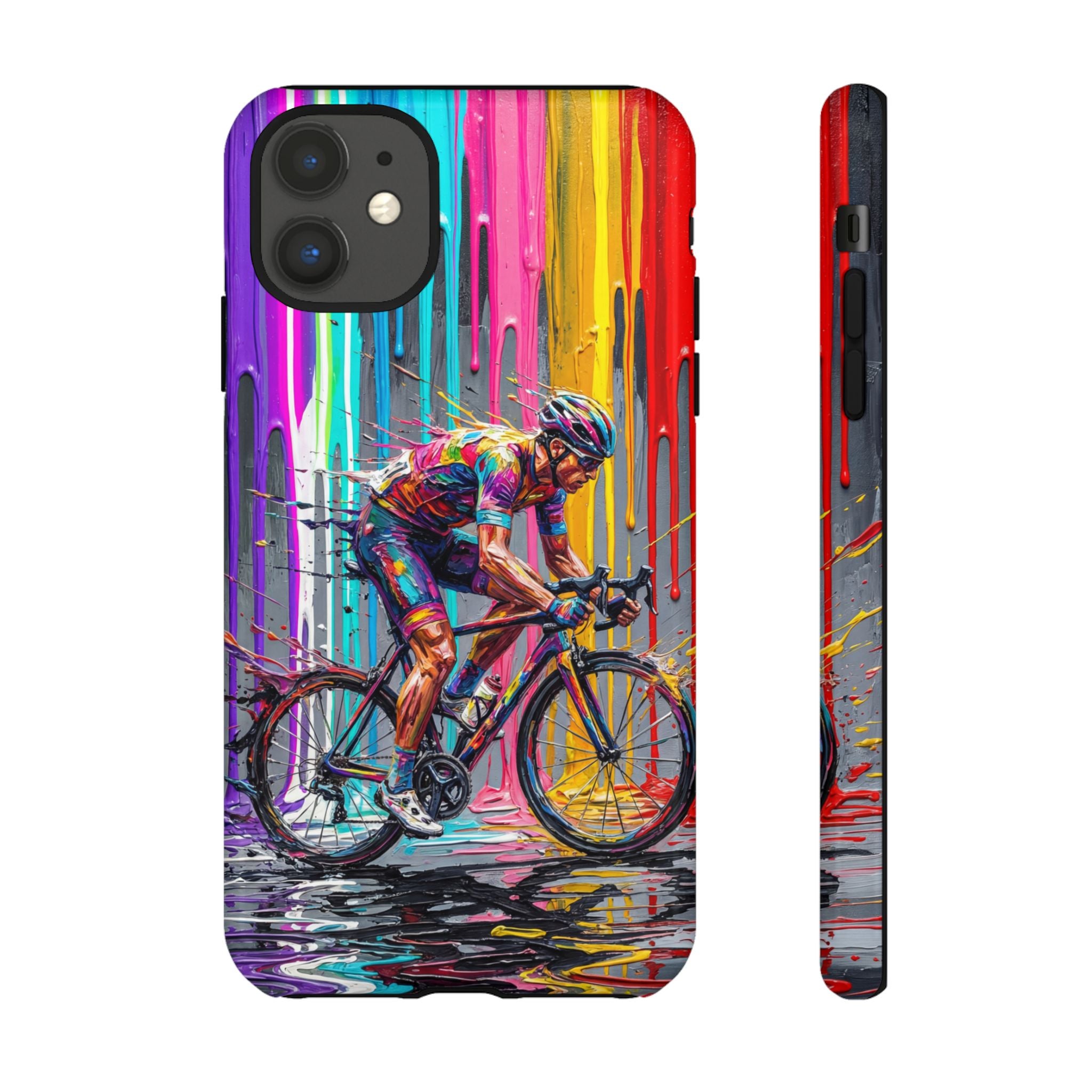 Cyclist Art iPhone Case | Colourful Drip Painting Tough Cases