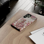 Custodia per telefono Samsung Galaxy con gatto floreale vintage | Cover per telefono con luna rosa e rose