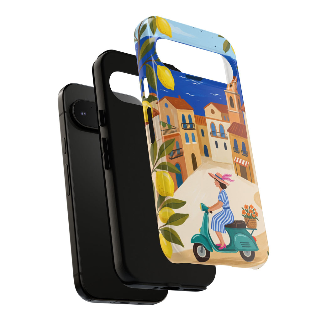 Mediterranean Scooter Google Pixel Phone Case | Coastal Lemon Grove Design