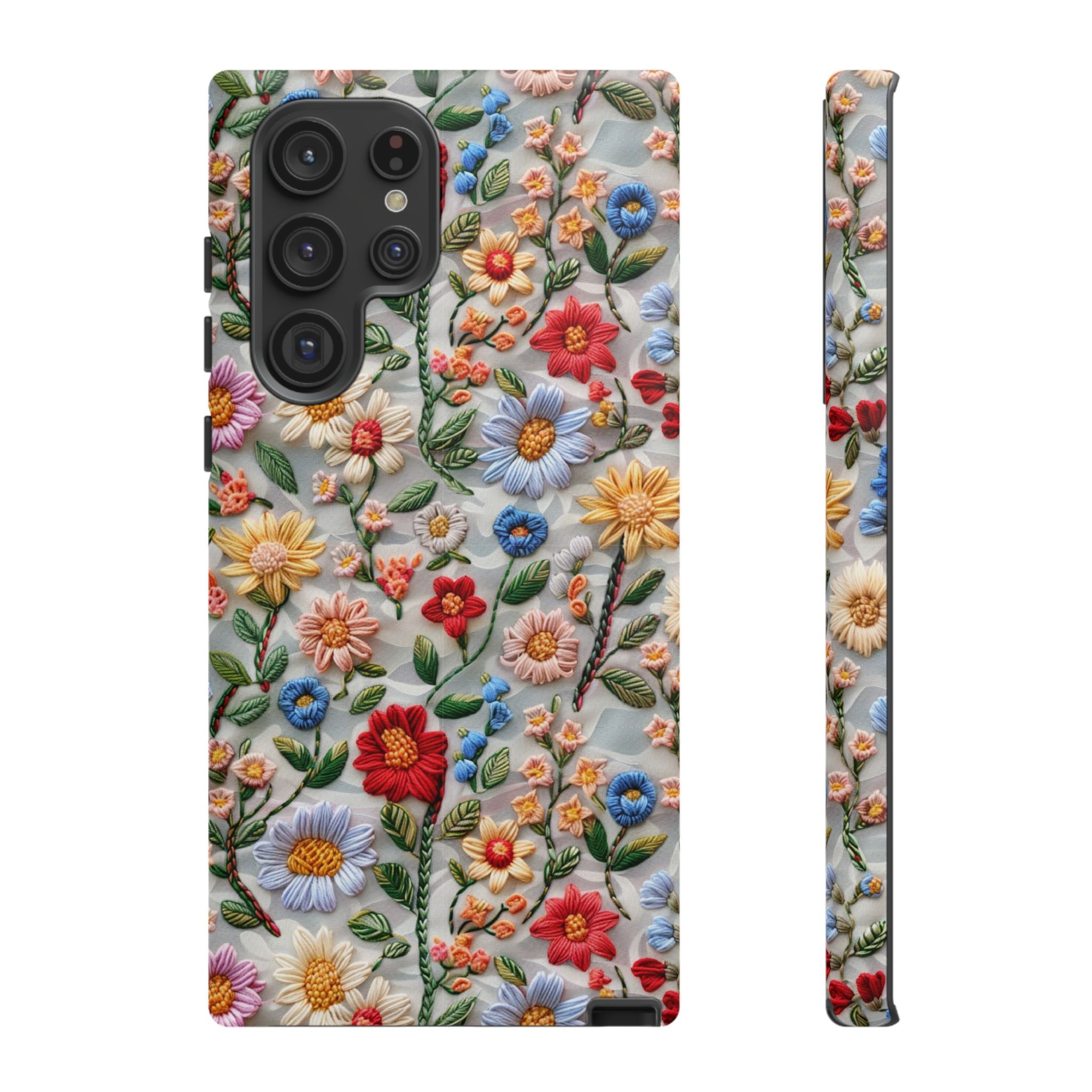 Floral Embroidered Pattern Tough Samsung Galaxy Case — Colourful Daisy & Wildflower Design