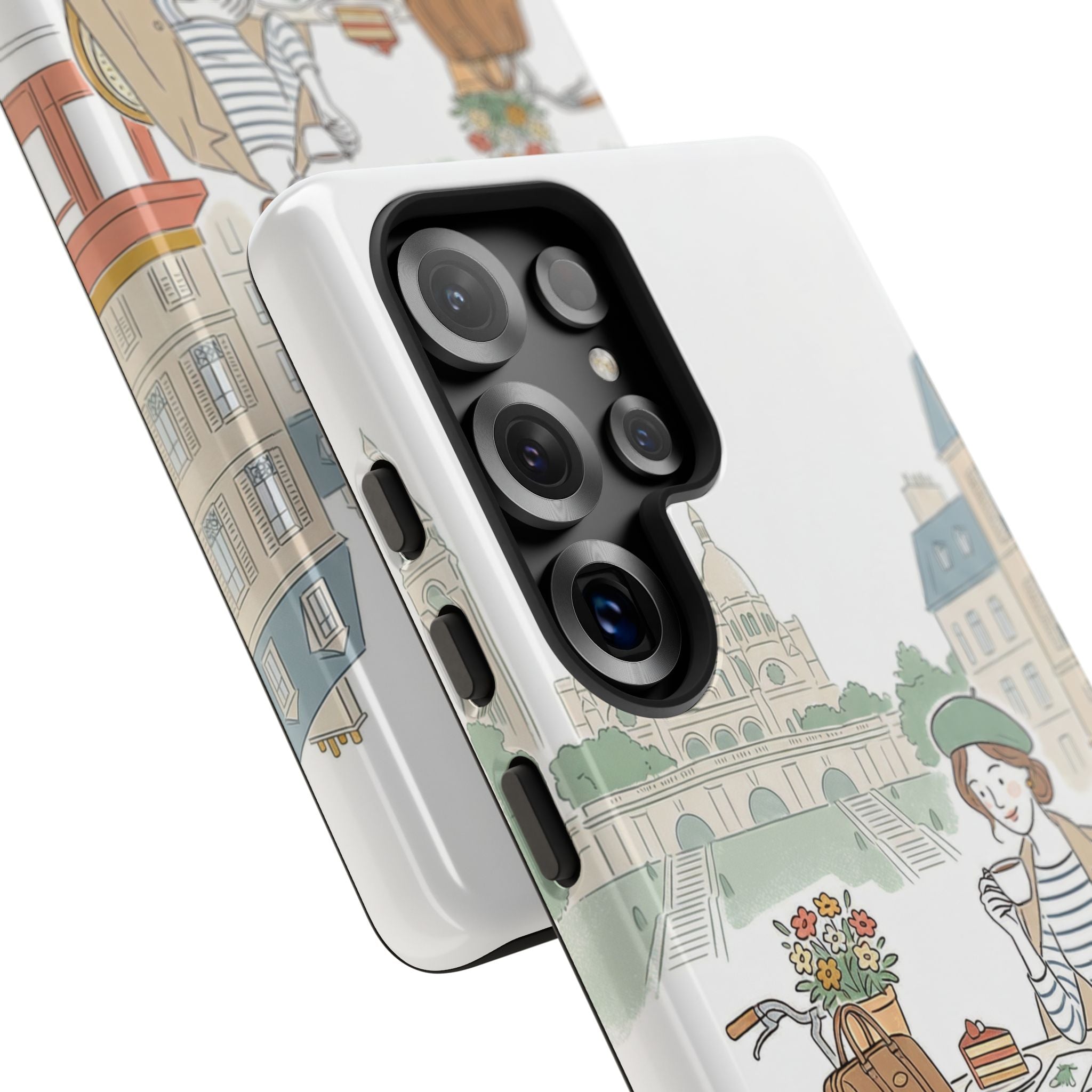 Paris Cafe Illustration Samsung Galaxy Phone Case | Vintage Bicycles & Pigeons Protective Cover