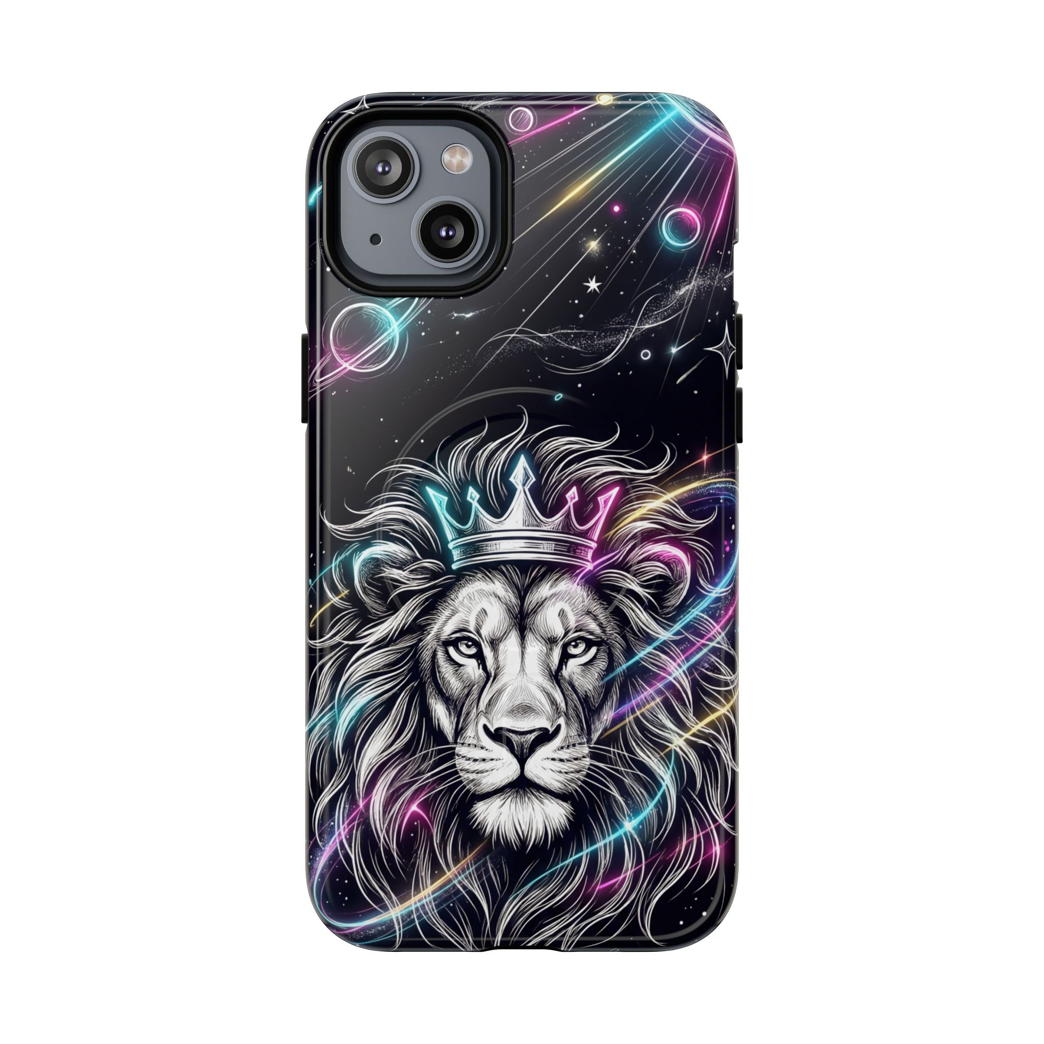 Galaxy Lion MagSafe iPhone Case | Neon Crowned Lion Protective Case