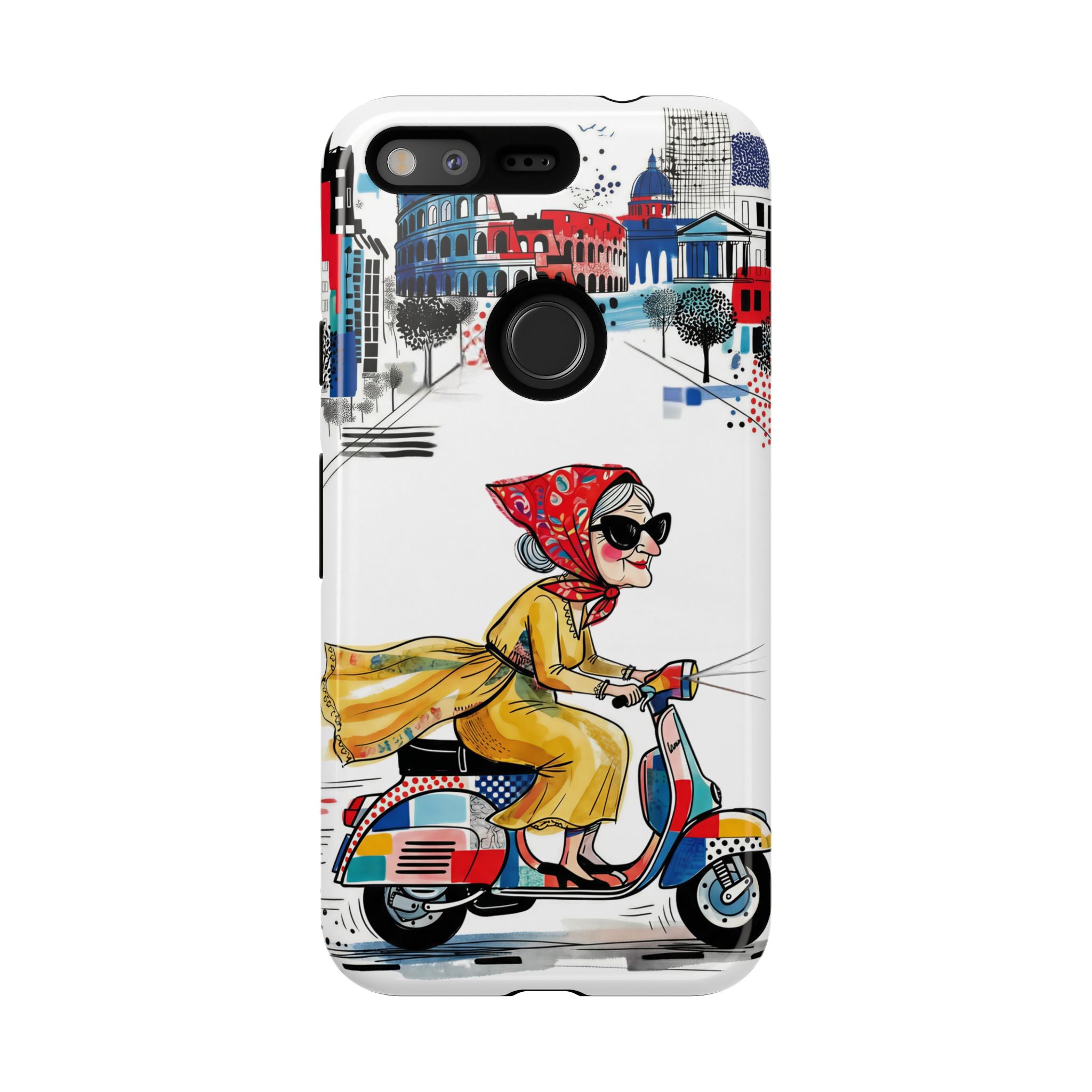 Cover Google Pixel Moto Nonna Vespa Vintage | Cover iPhone Viaggio Scooter Retrò