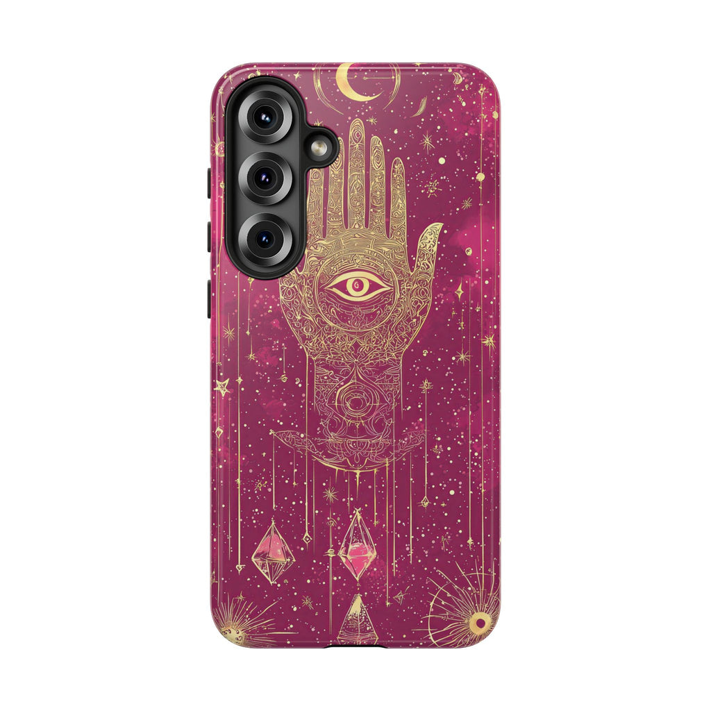 Mystic Hamsa Samsung Galaxy Case | Gold Palm & All-Seeing Eye on Magenta Galaxy