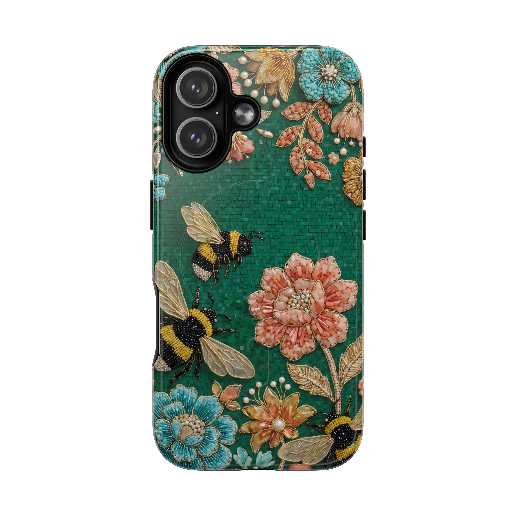 Floral Bumblebee Tough MagSafe iPhone Case | Protective Botanical Phone Cover