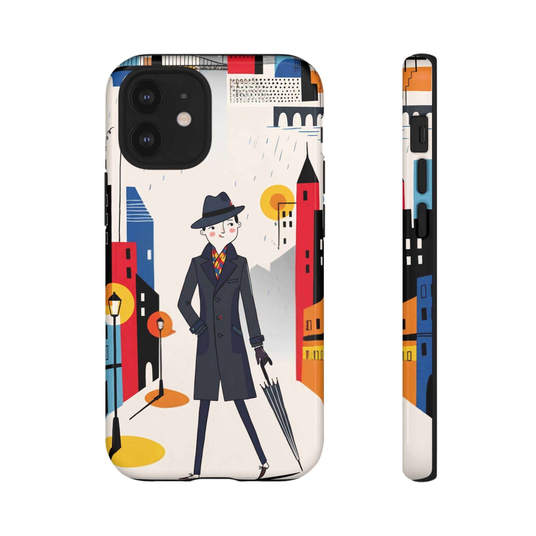 Retro Gentleman in Cityscape Illustration iPhone Case