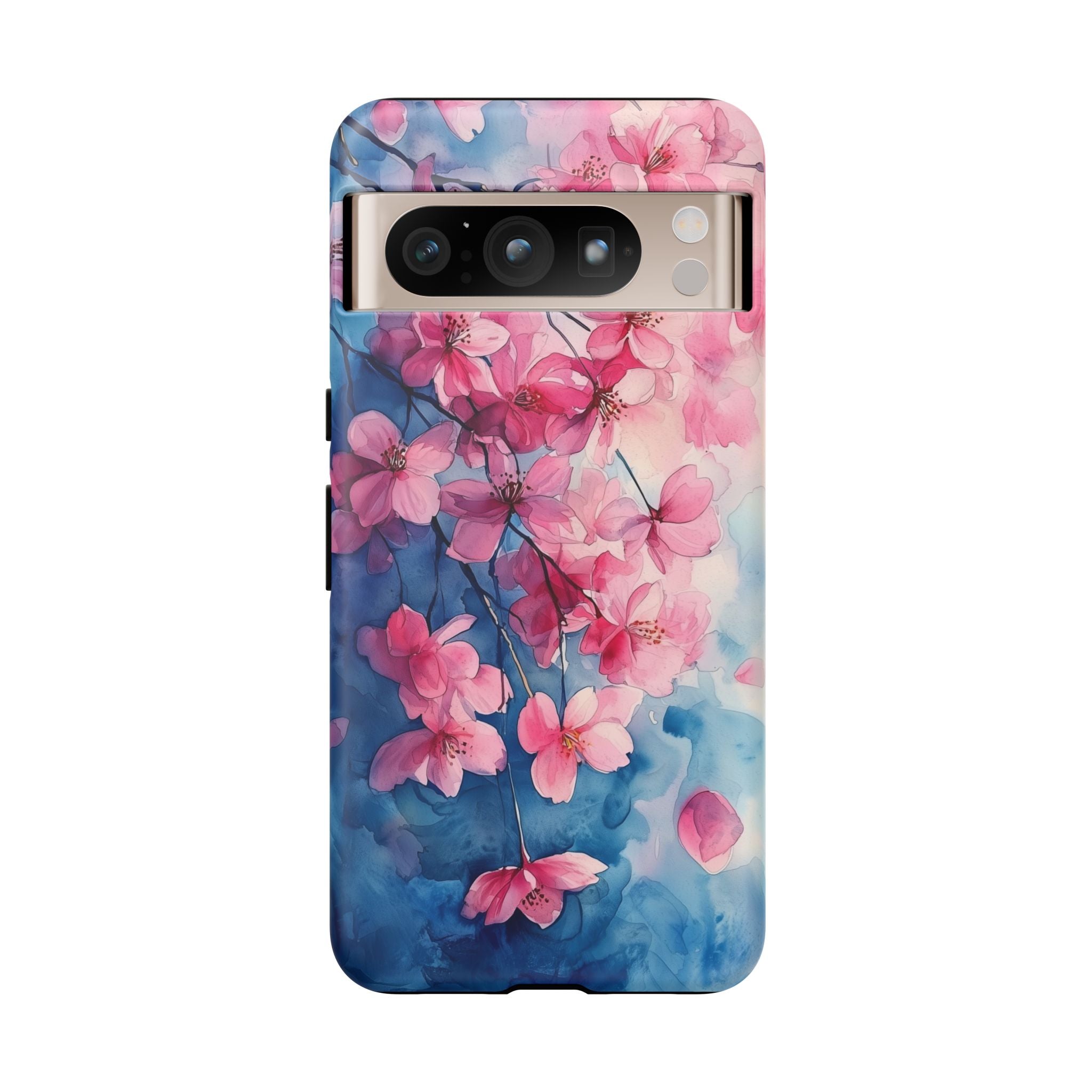 Floral Cherry Blossom Google Pixel Case | Pink Blue Watercolour